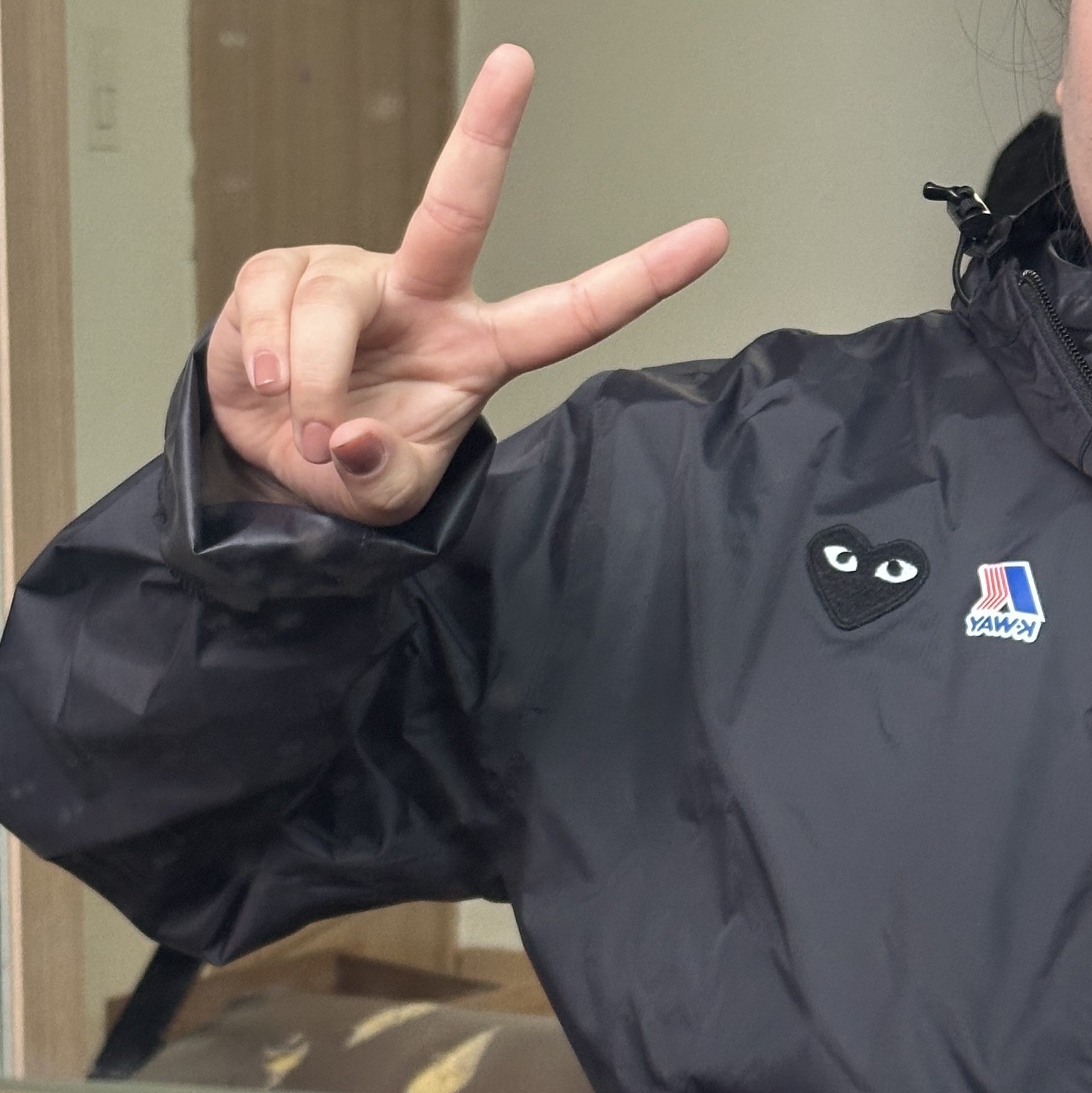 Play Comme des Garcons x K-Way Full Zip Jacket Black 착용 스타일 - 1