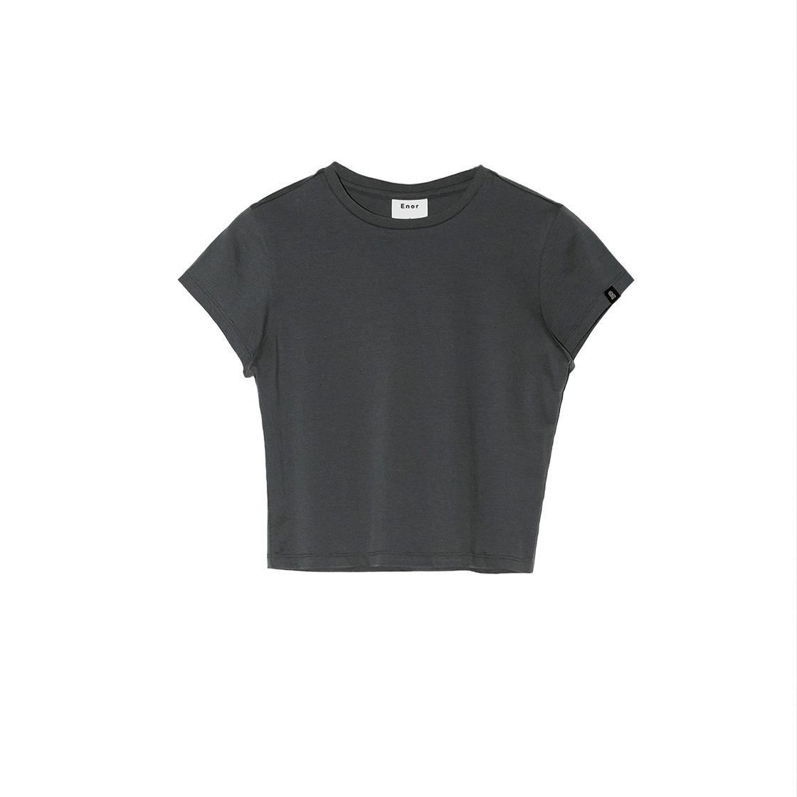 BESUTS004DGY Enor Women Basic Short Sleeve Crop T Shirt Dark Grey
