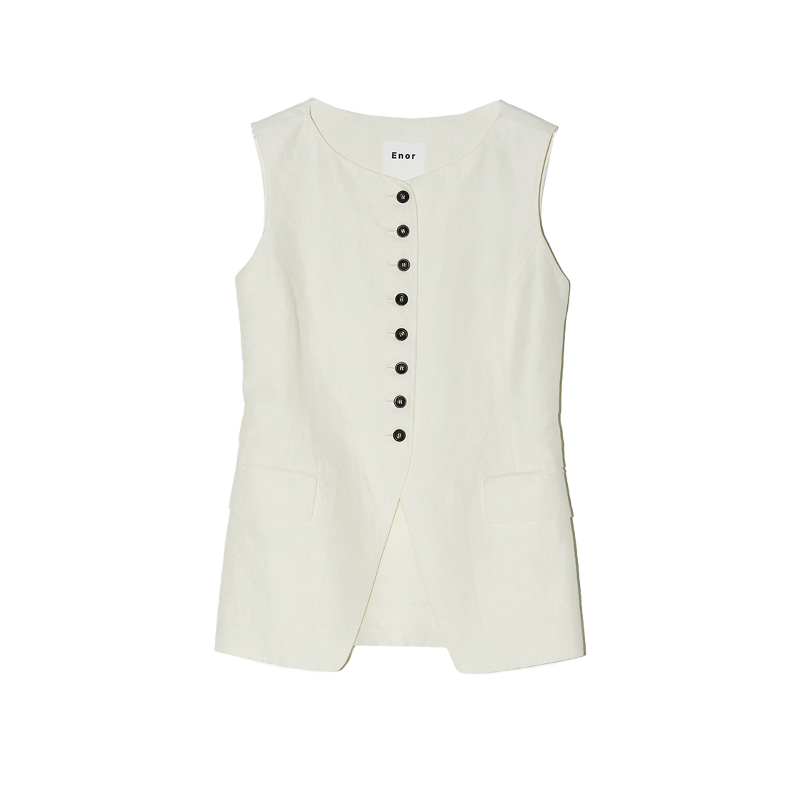 BESUJK004IV Enor Women Contrasting Bottons Sleeveless Jacket Black Ivory