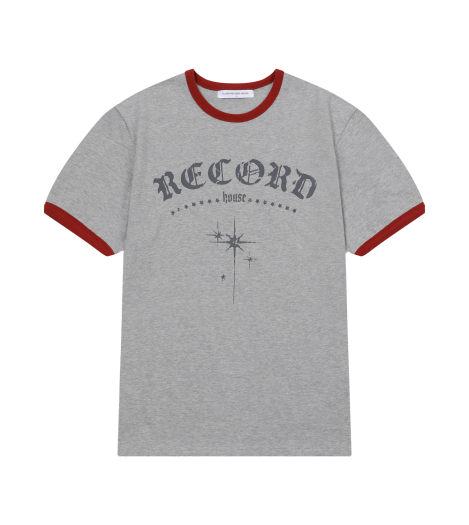 SR25SSSS02MG SLOW RECORD HOUSE Unisex RECORD Ringer Tee Melange Grey