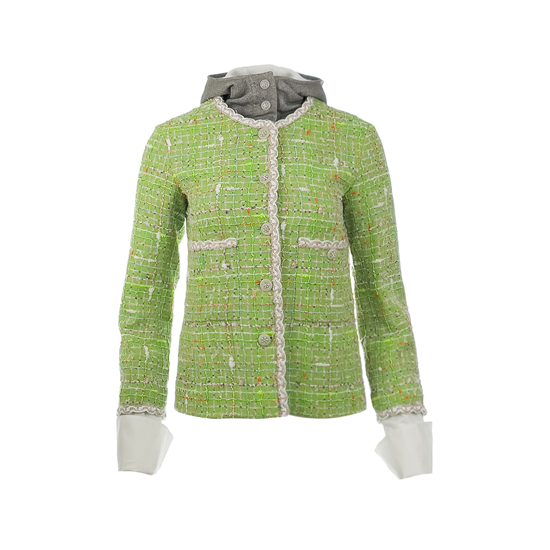 ITJ9E52CHW97 Chanel 25C Hooded Shirt Tweed Jacket 36 Light Green Multicolor