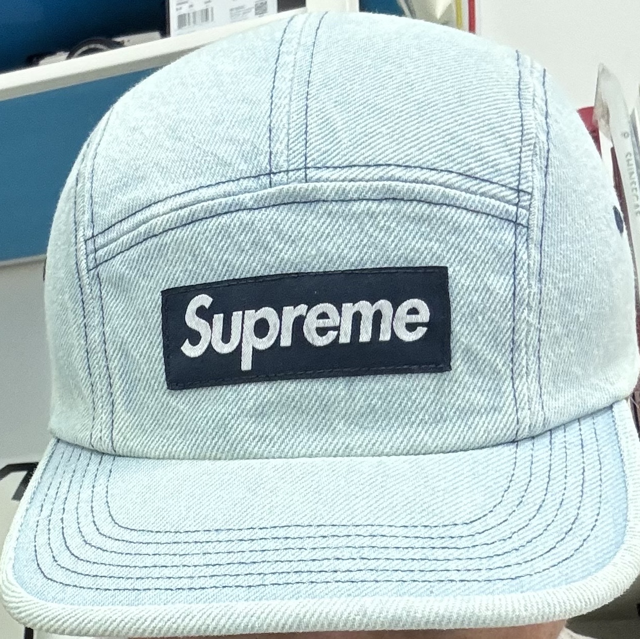 Supreme Denim Camp Cap Light Washed Indigo - 25SS 착용 스타일