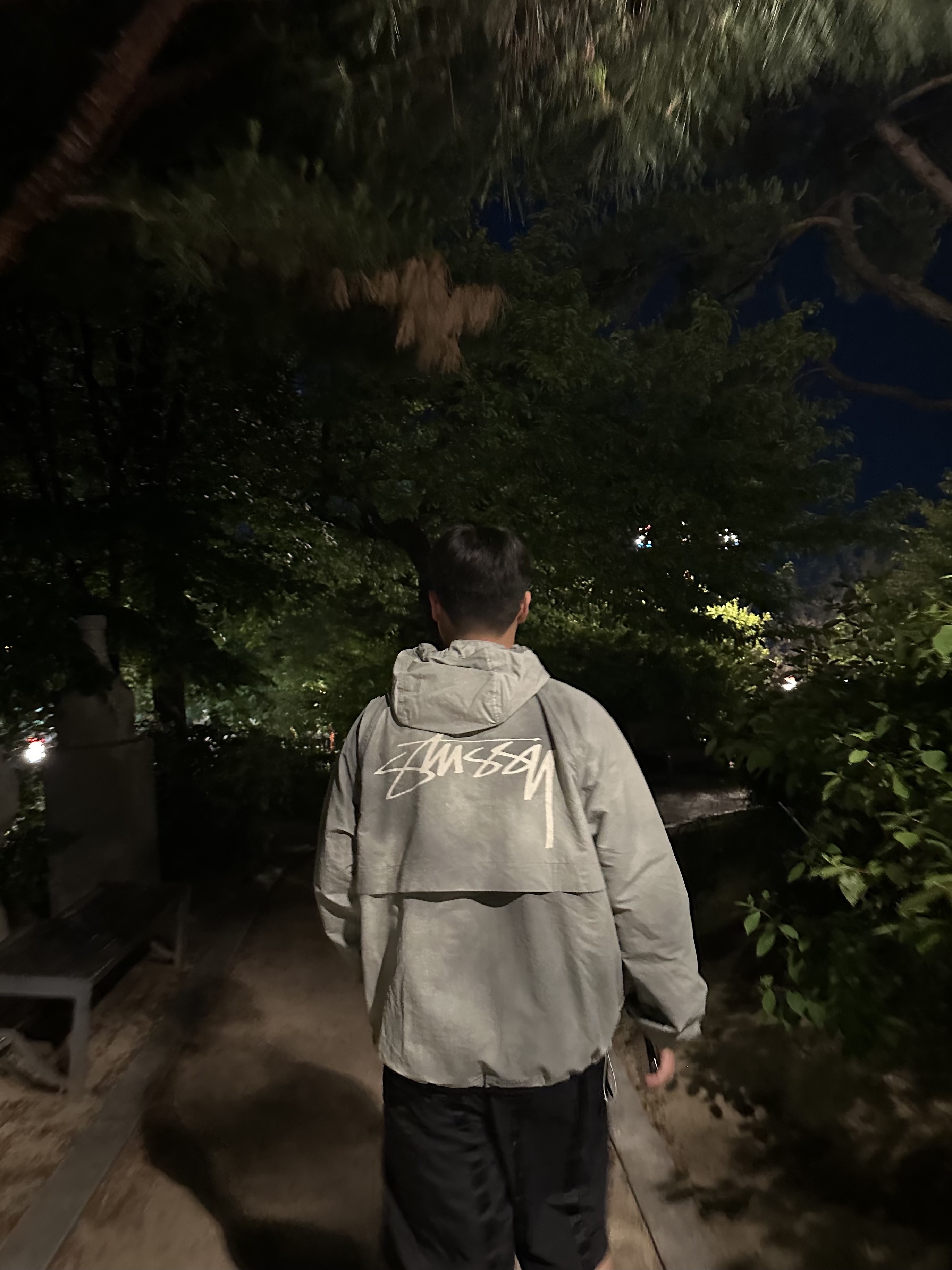 Stussy Wave Dye Beach Shell Jacket Sage 착용 스타일 - 1