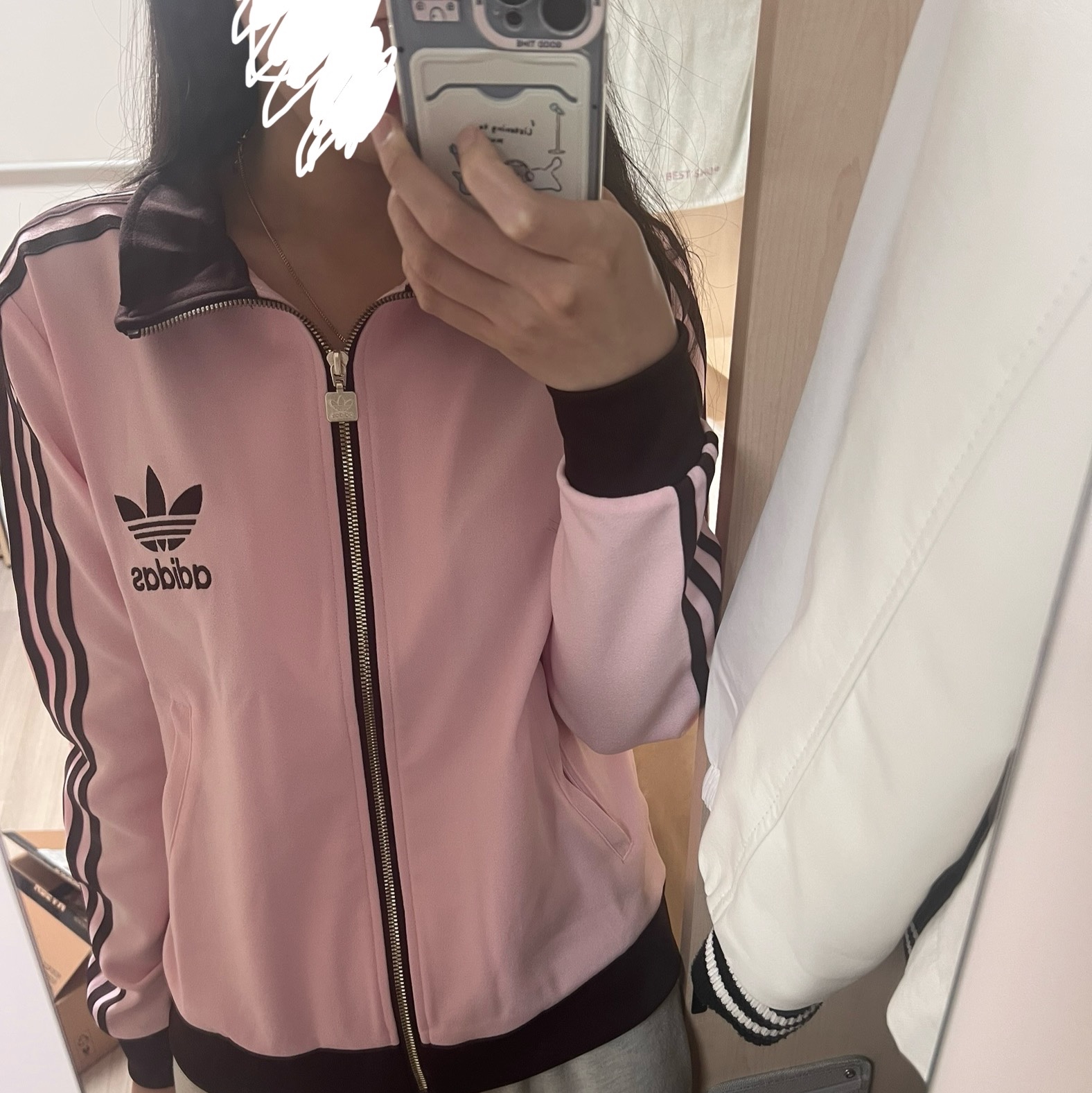 (W) Adidas Premium Originals Track Top Clear Pink Shadow Brown - KR Sizing 착용 스타일