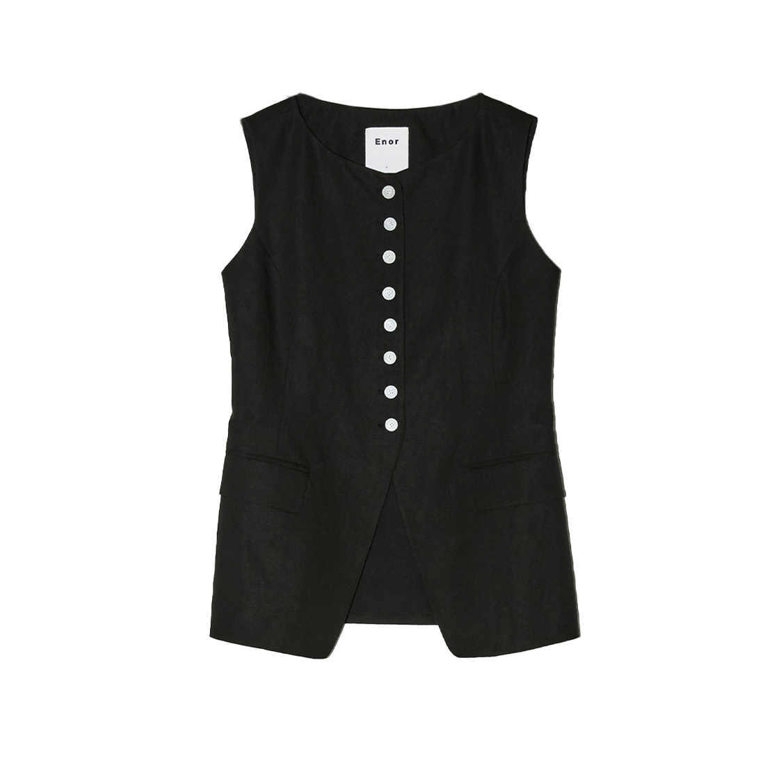 BESUJK004BK Enor Women Contrasting Bottons Sleeveless Jacket Black