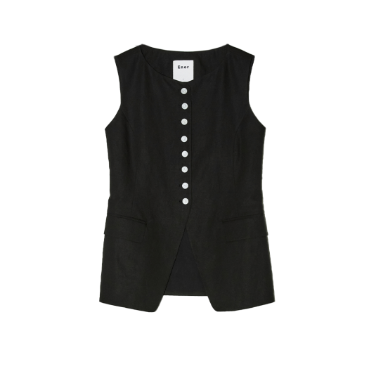 BESUJK004BK Enor Women Contrasting Bottons Sleeveless Jacket Black