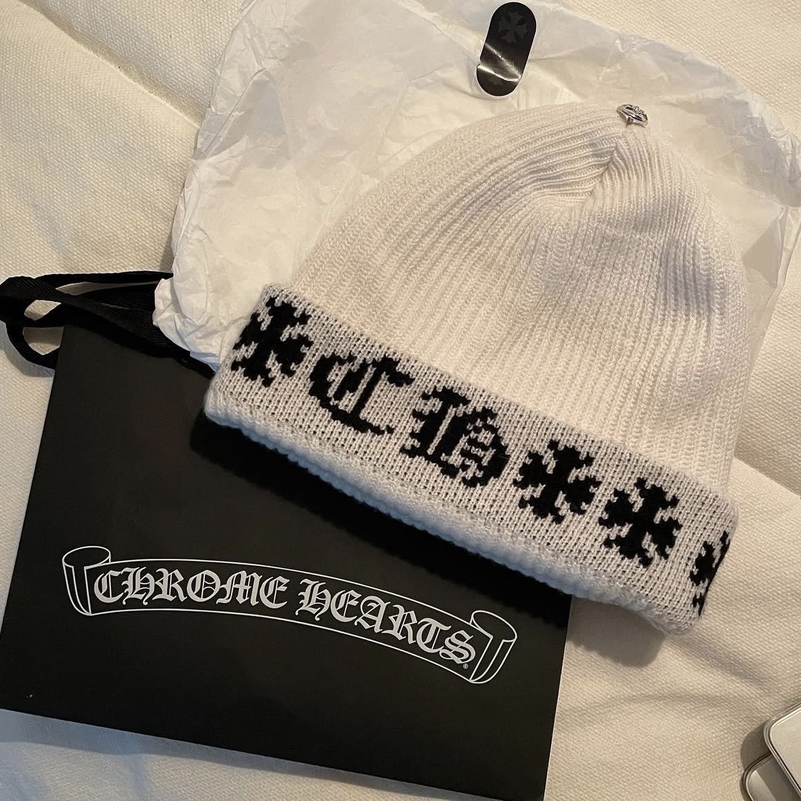 Chrome Hearts Big Daddy Cashmere Beanie White 착용 스타일
