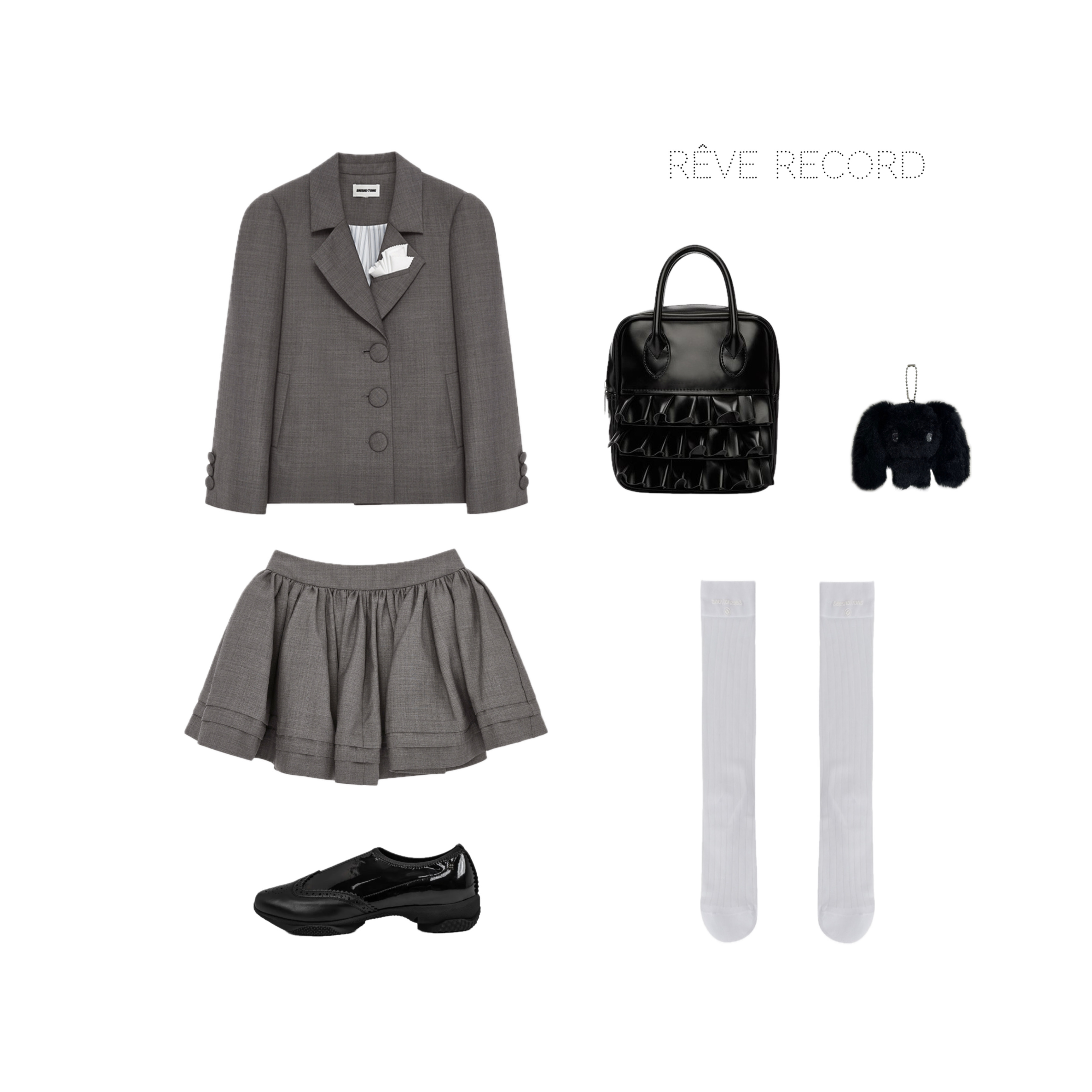 Shushu/Tong Women Tuck-Edge Short Skirt Grey - 24FW, Shushu/Tong Women Oversized Suit Jacket Grey - 24FW 착용 스타일 - 2