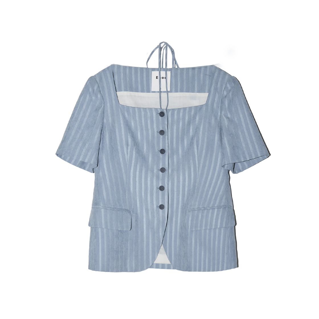 BESUJK002BL Enor Women Neck Strap Stripe Jacket Blue