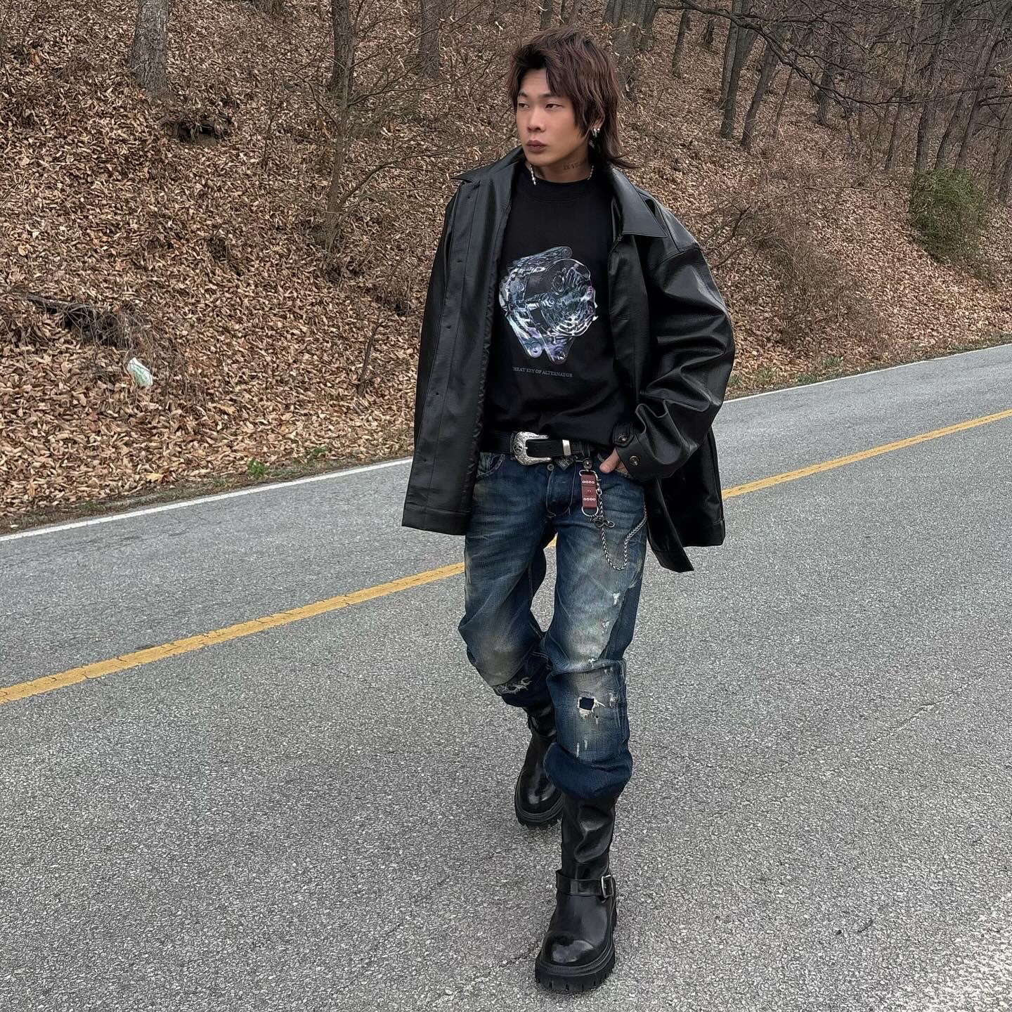 Stussy SS Link Cowboy Belt Black 착용 스타일 - 1