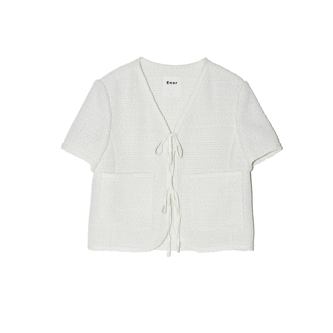 BESUJK003WH Enor Women V Neck Summer Tweed Jacket White