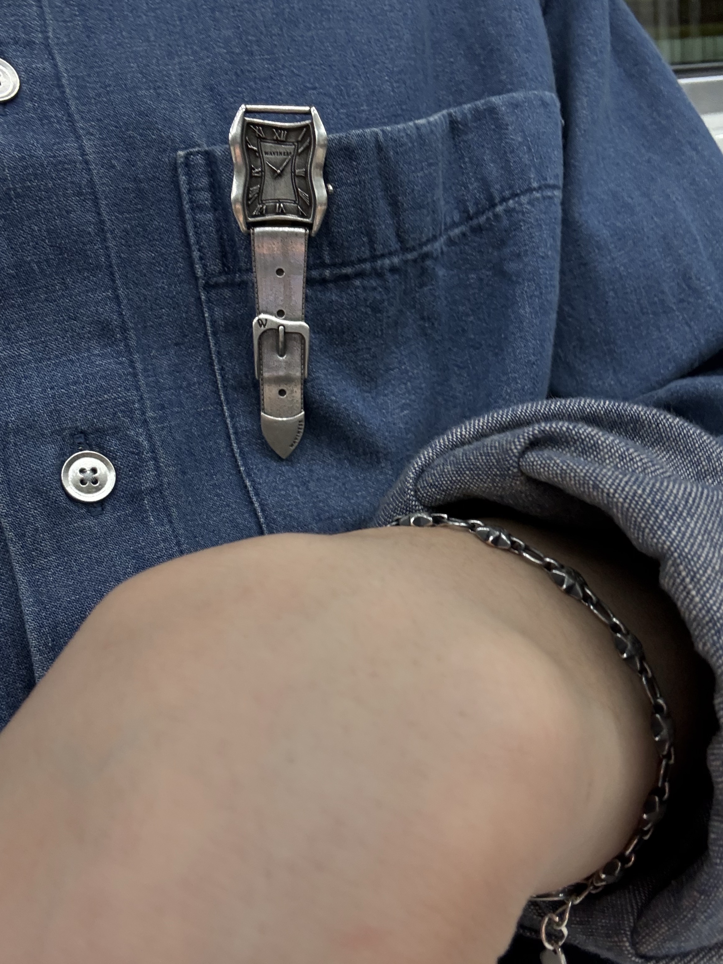 [프리오더] Polyteru 925 Silver Bracelet 002 Hanabi Star Silver, Waviness Ebbs & Flow Watch Tie Pin 착용 스타일 - 3