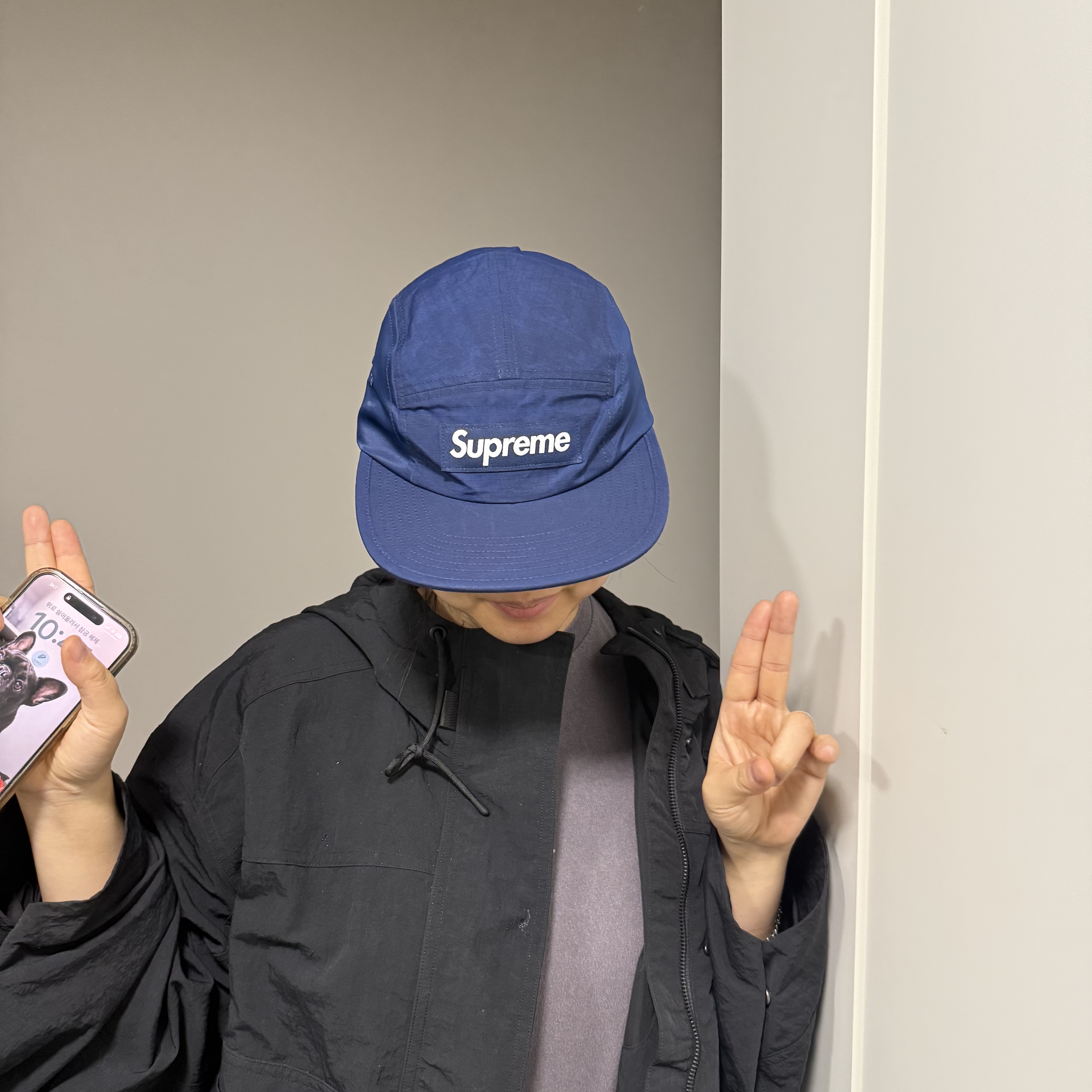 Supreme Waxed Ripstop Camp Cap Navy - 24FW 착용 스타일