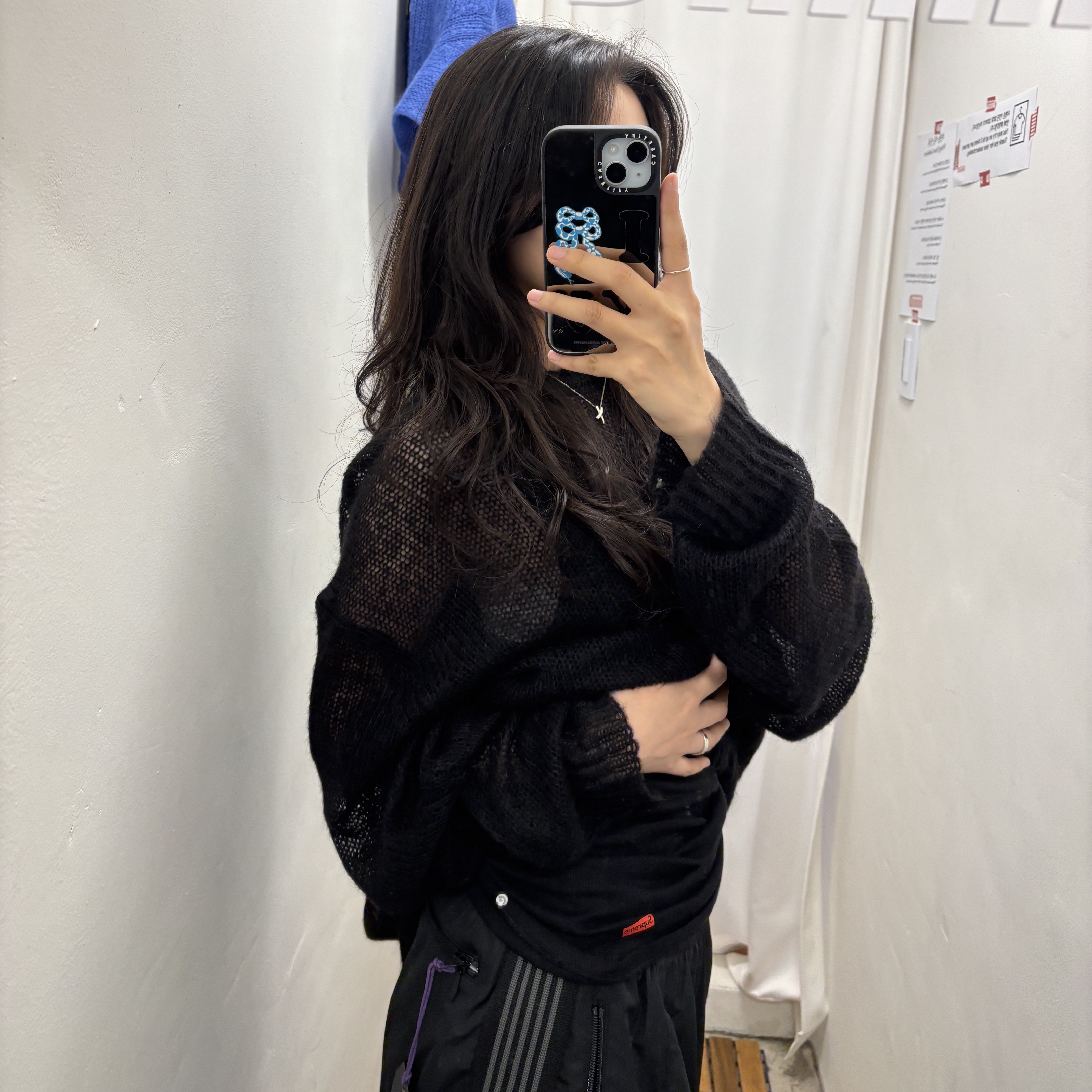 Stussy Loose Knit Logo Sweater Black, Supreme Hanes Tagless Tank Tops Black (3 Pack) 착용 스타일 - 2