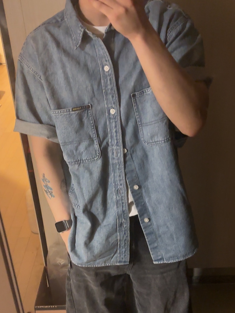 Supreme Loose Fit S/S Denim Painter Shirt Washed Blue - 24SS 착용 스타일 - 1