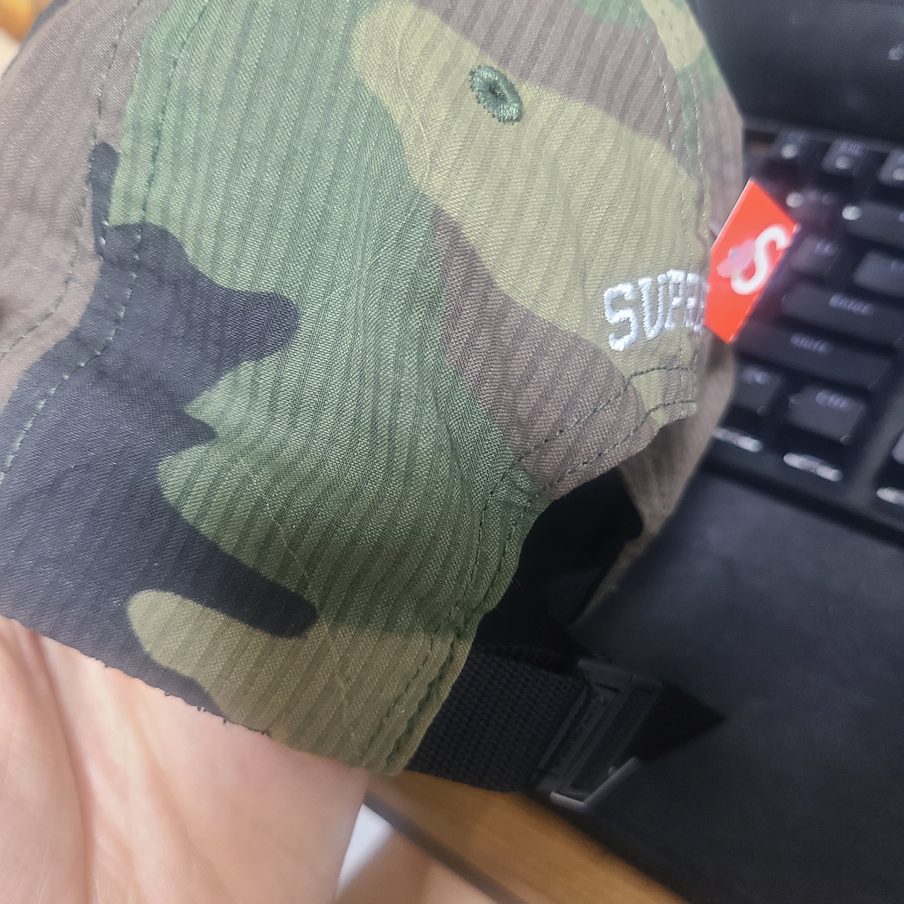 Supreme Seersucker S Logo 6-Panel Woodland Camo - 24SS 착용 스타일