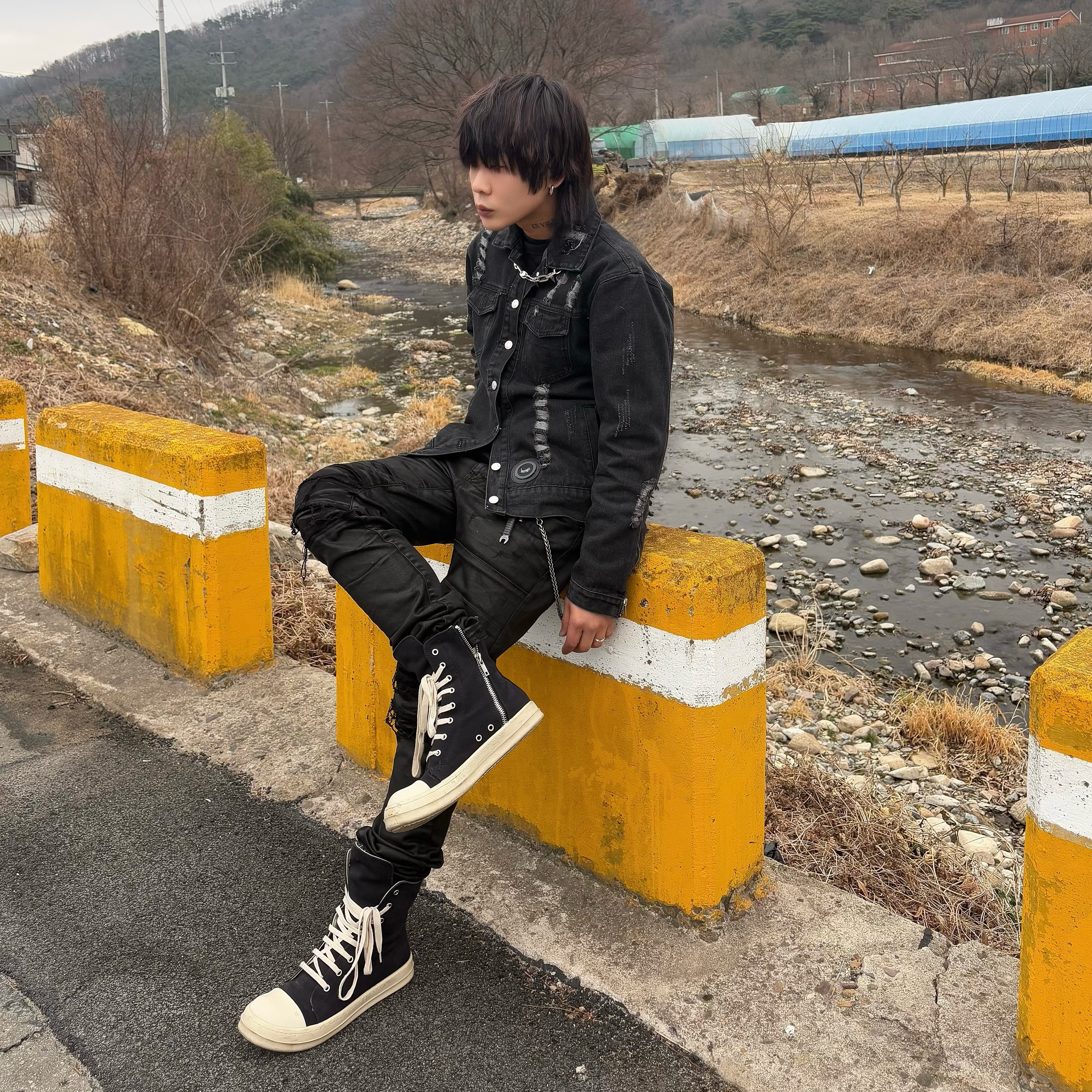 Rick Owens Drkshdw Calf Leather Penta Sneakers Black Milk White 착용 스타일 - 1