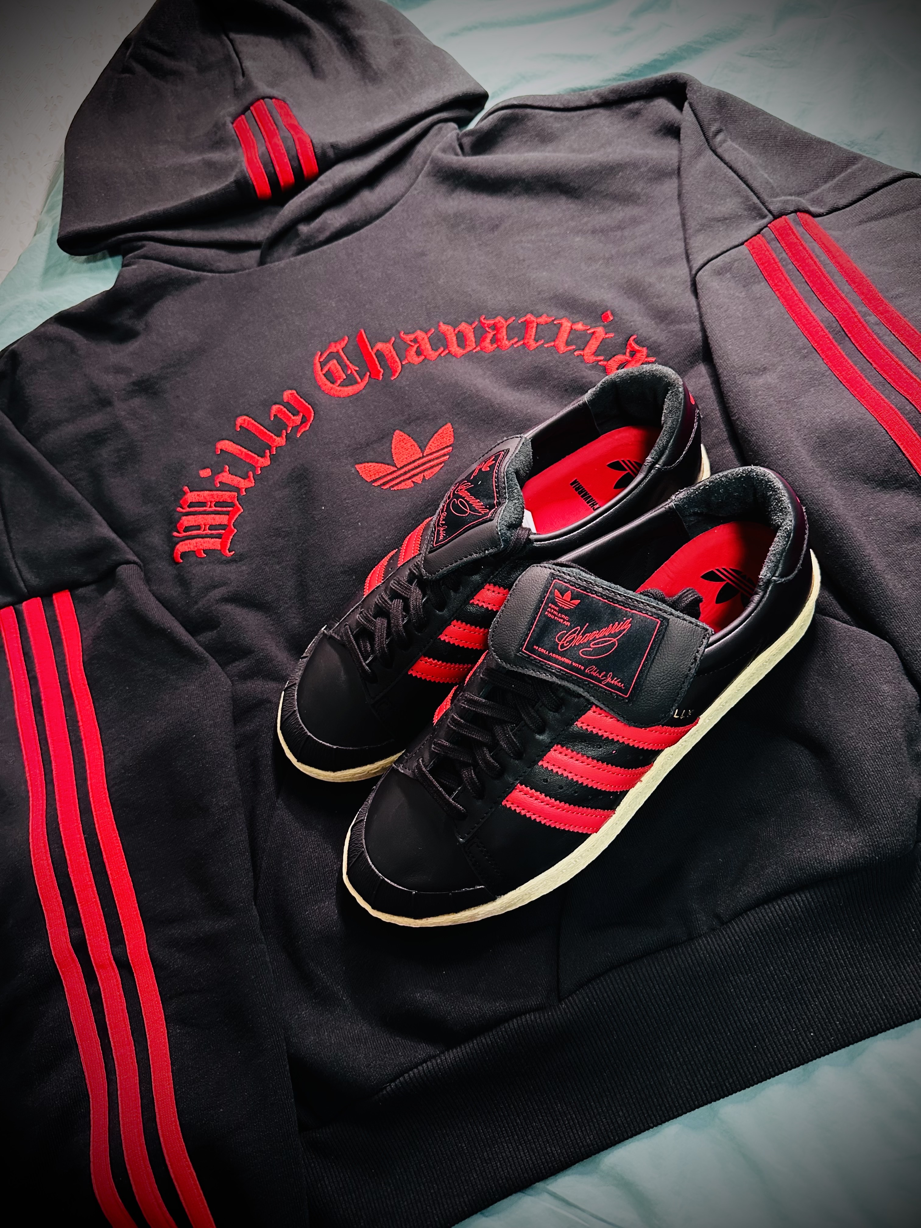 Adidas x Willy Chavarria Heavyweight Hoodie Black - KR Sizing, Adidas x Willy Chavarria Jabbar OG Low Core Black Red 착용 스타일