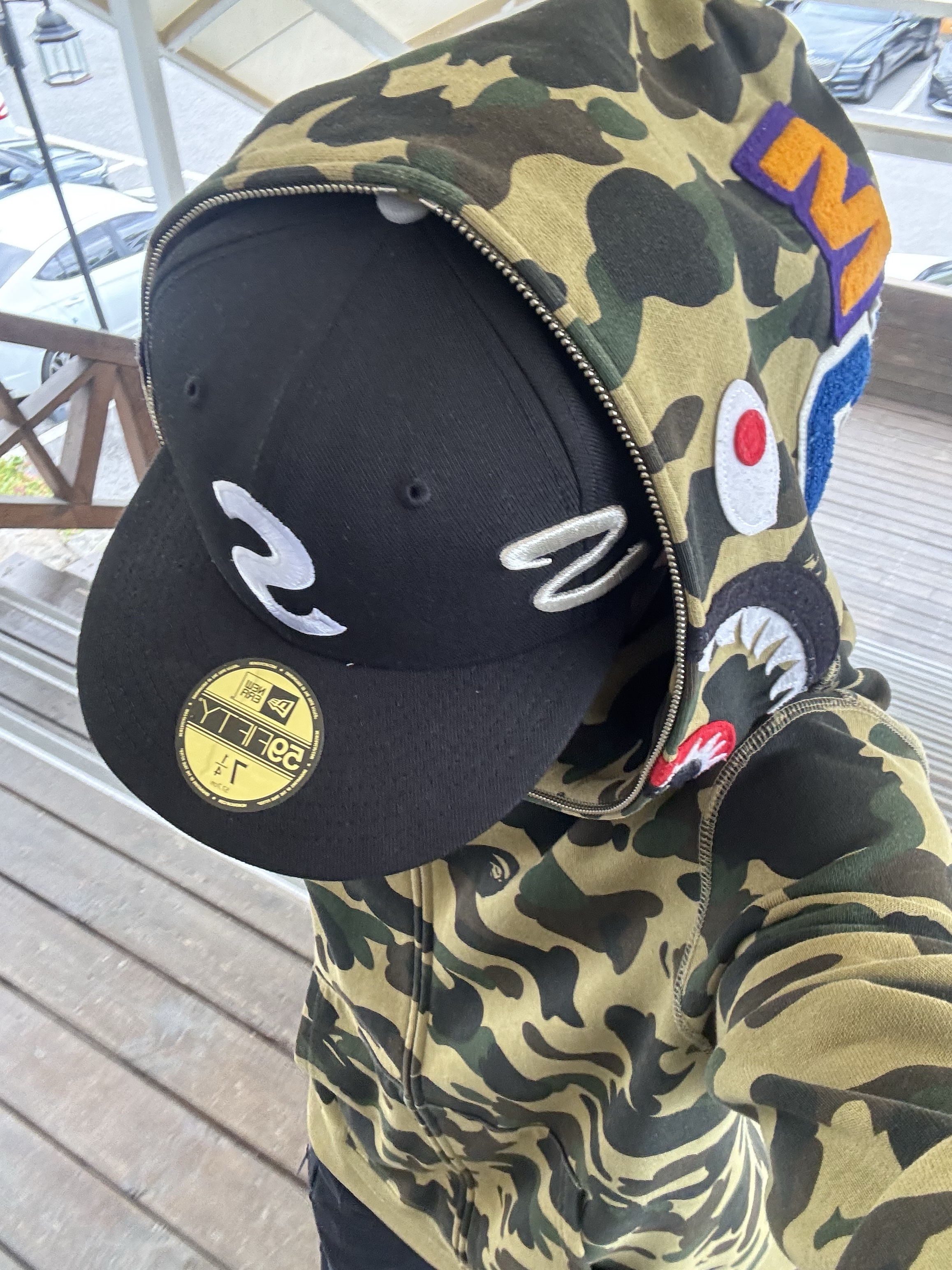 Supreme Multi S Logo New Era Black - 25SS, BAPE 1st Camo Shark Full Zip Hoodie Army Green 착용 스타일 - 1