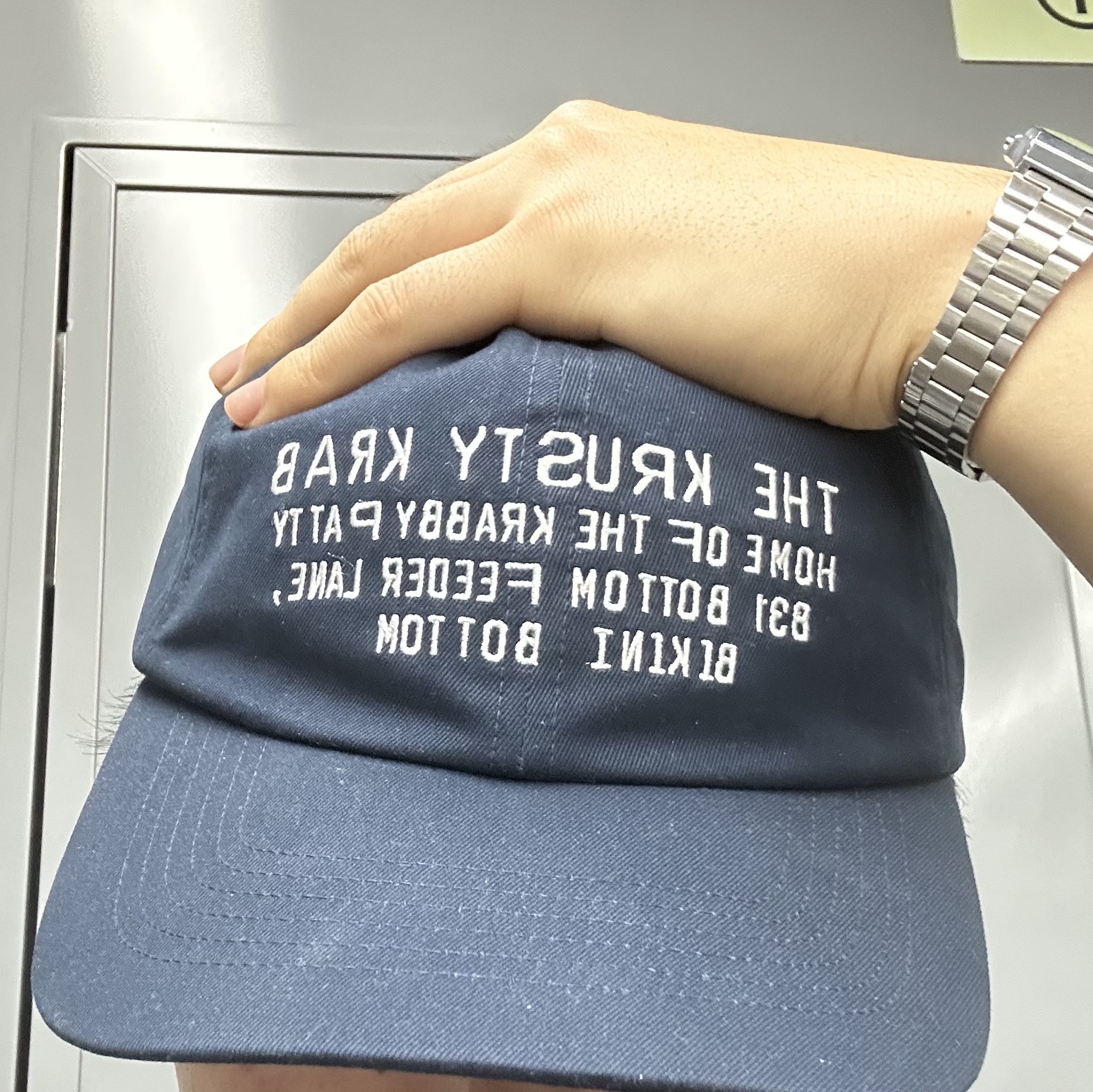Uniqlo UT x CPFM x SpongeBob UV Protection Cap Navy, Casio A168WA-1W 착용 스타일 - 2