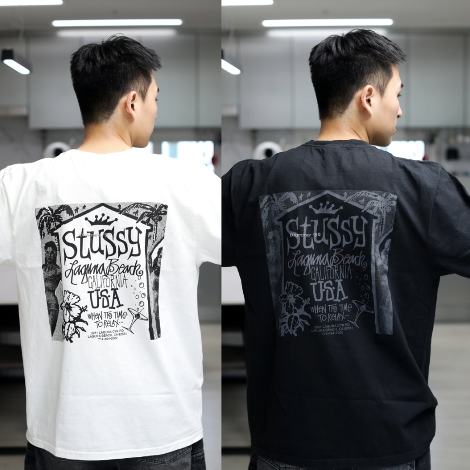 Stussy Beach House Pigment Dyed T-Shirt Natural, Stussy Beach House Pigment Dyed T-Shirt Black 착용 스타일