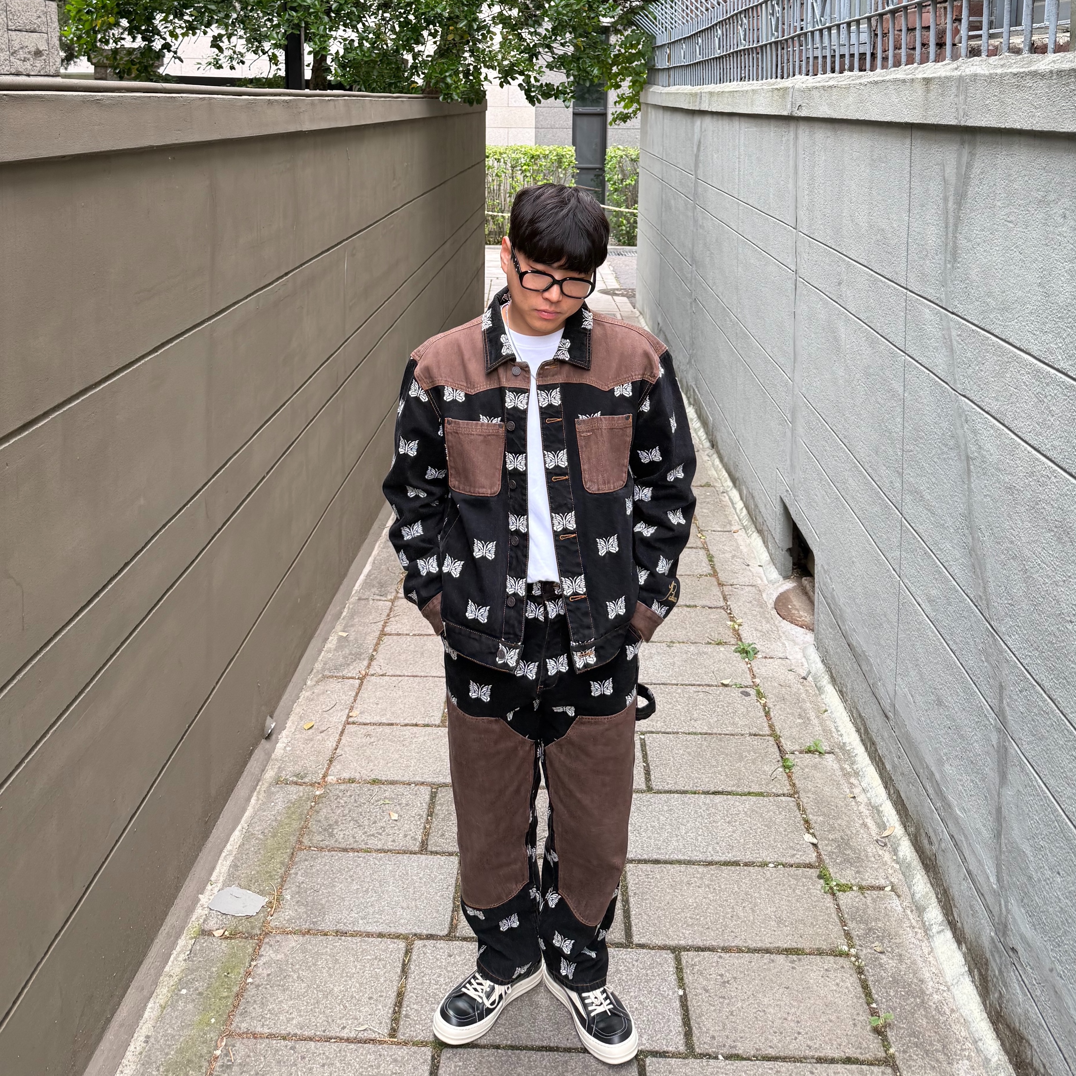 Palace x Needles Western Denim Jacket Black - 24FW, Palace x Needles Double Knee Pant Black - 24FW 착용 스타일