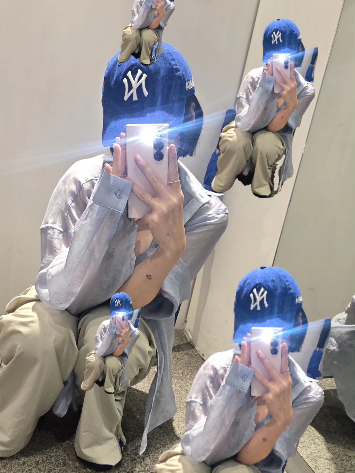 Supreme Washed Chino Twill Camp Cap Green - 24FW, New Era x MoMA New York Yankees Cap Bright Royal 착용 스타일 - 4