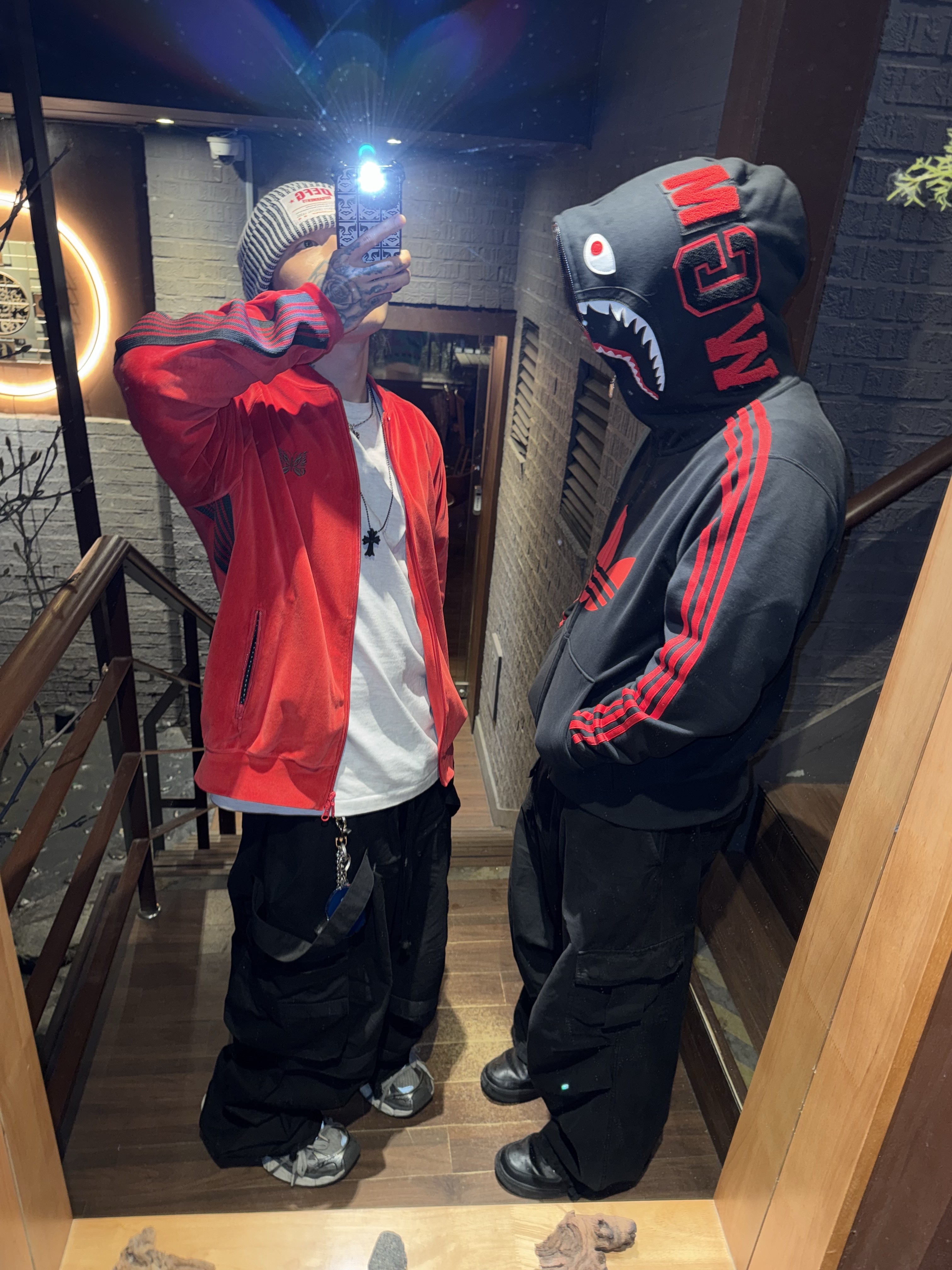 Adidas x BAPE Ultimate Shark Hoodie Black - KR Sizing 착용 스타일 - 4