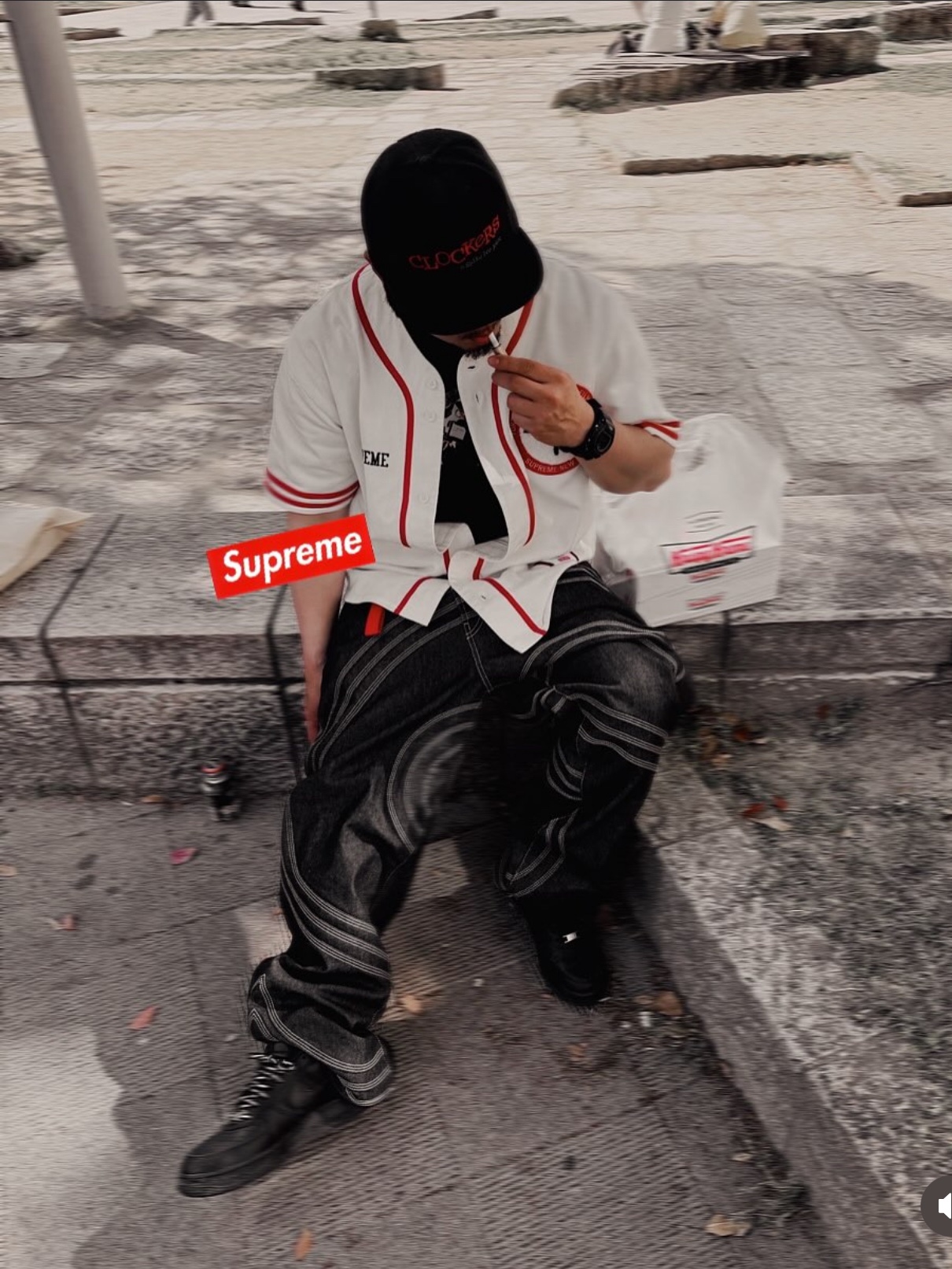 Supreme S Logo Rigid Baggy Jean Rigid Black - 25SS 착용 스타일 - 3