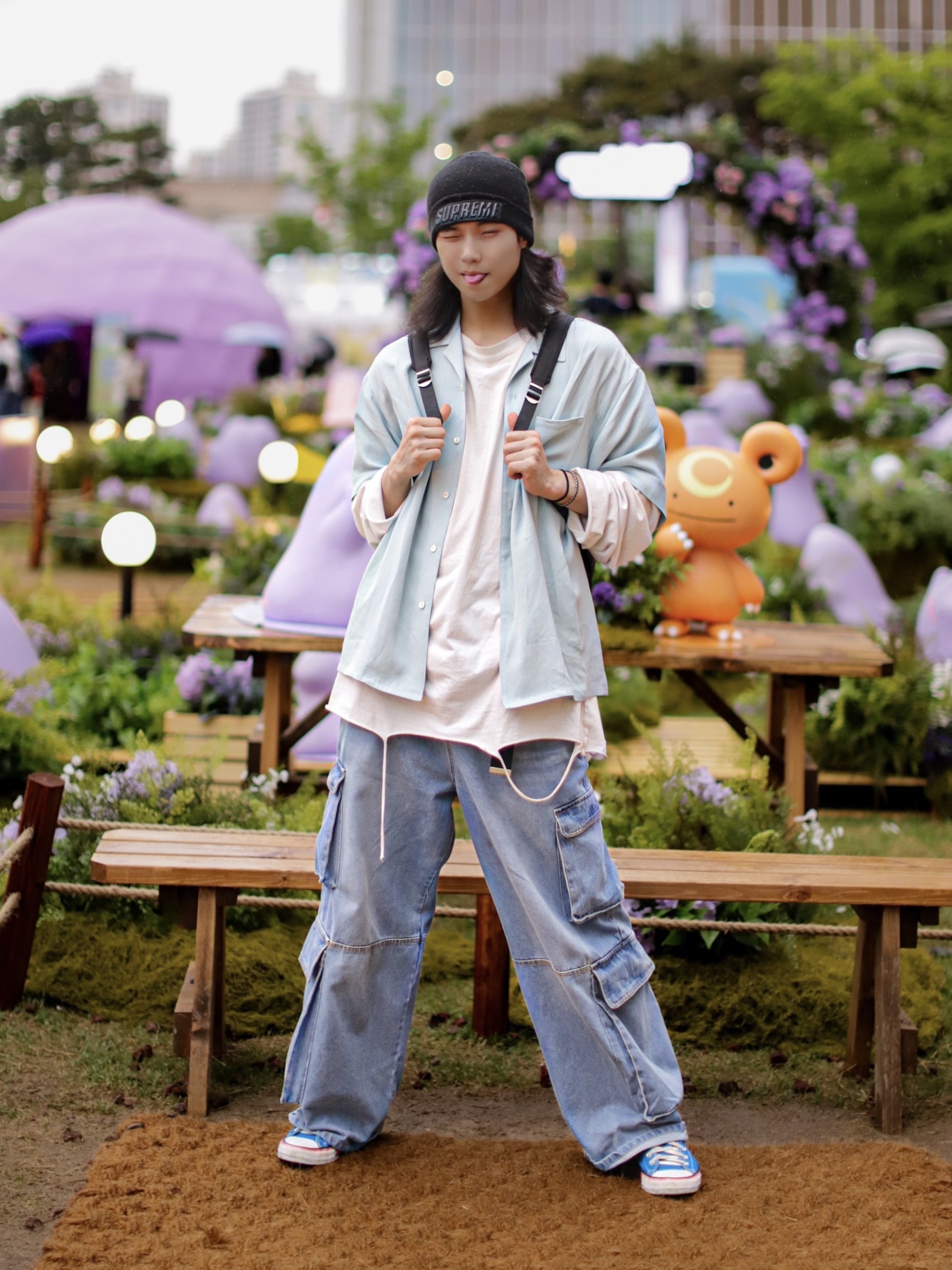 Converse Chuck 70 High Rush Blue, Supreme Slant Beanie Black - 23FW 착용 스타일 - 2