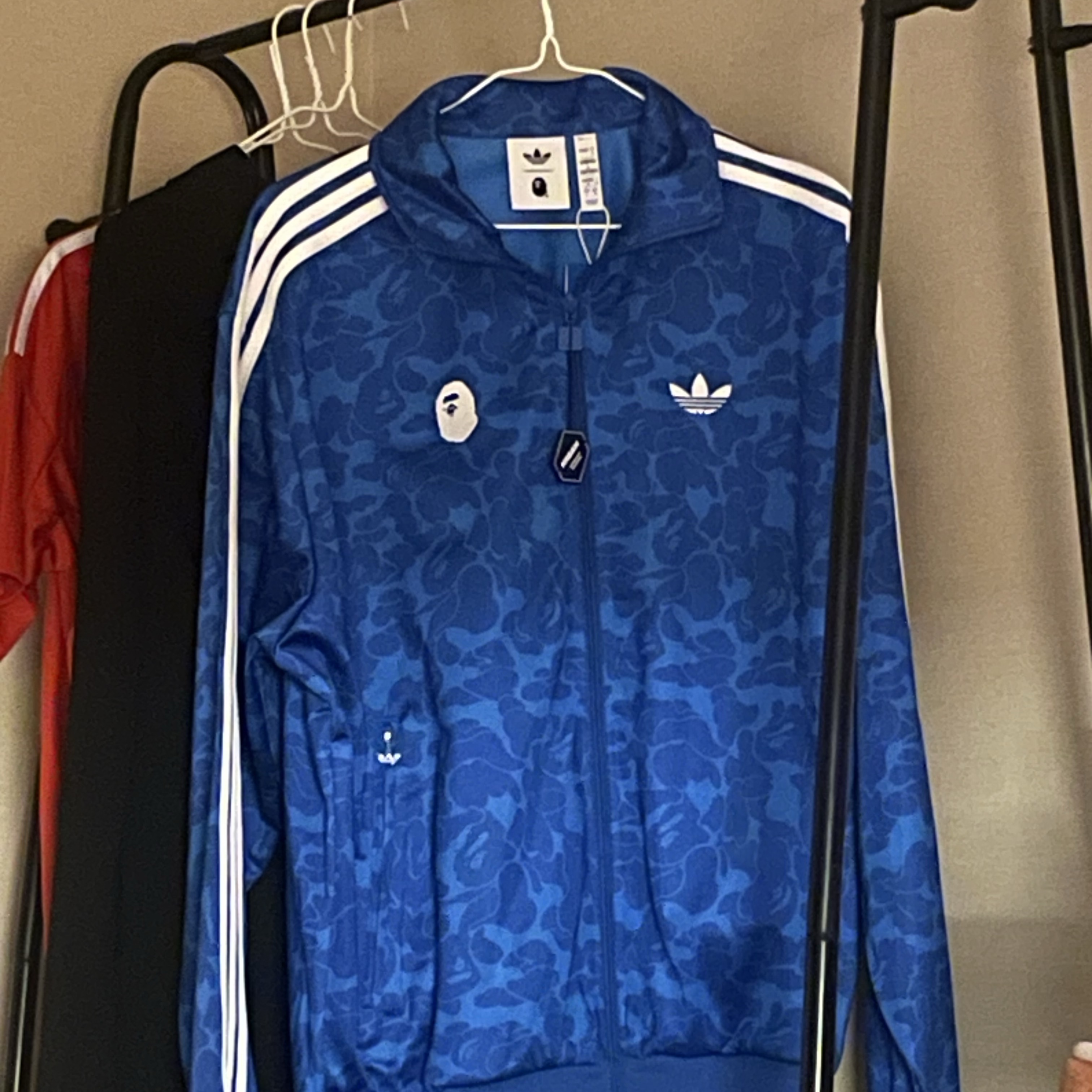 Adidas x BAPE Allover Print Track Top Blue - KR Sizing 착용 스타일 - 1