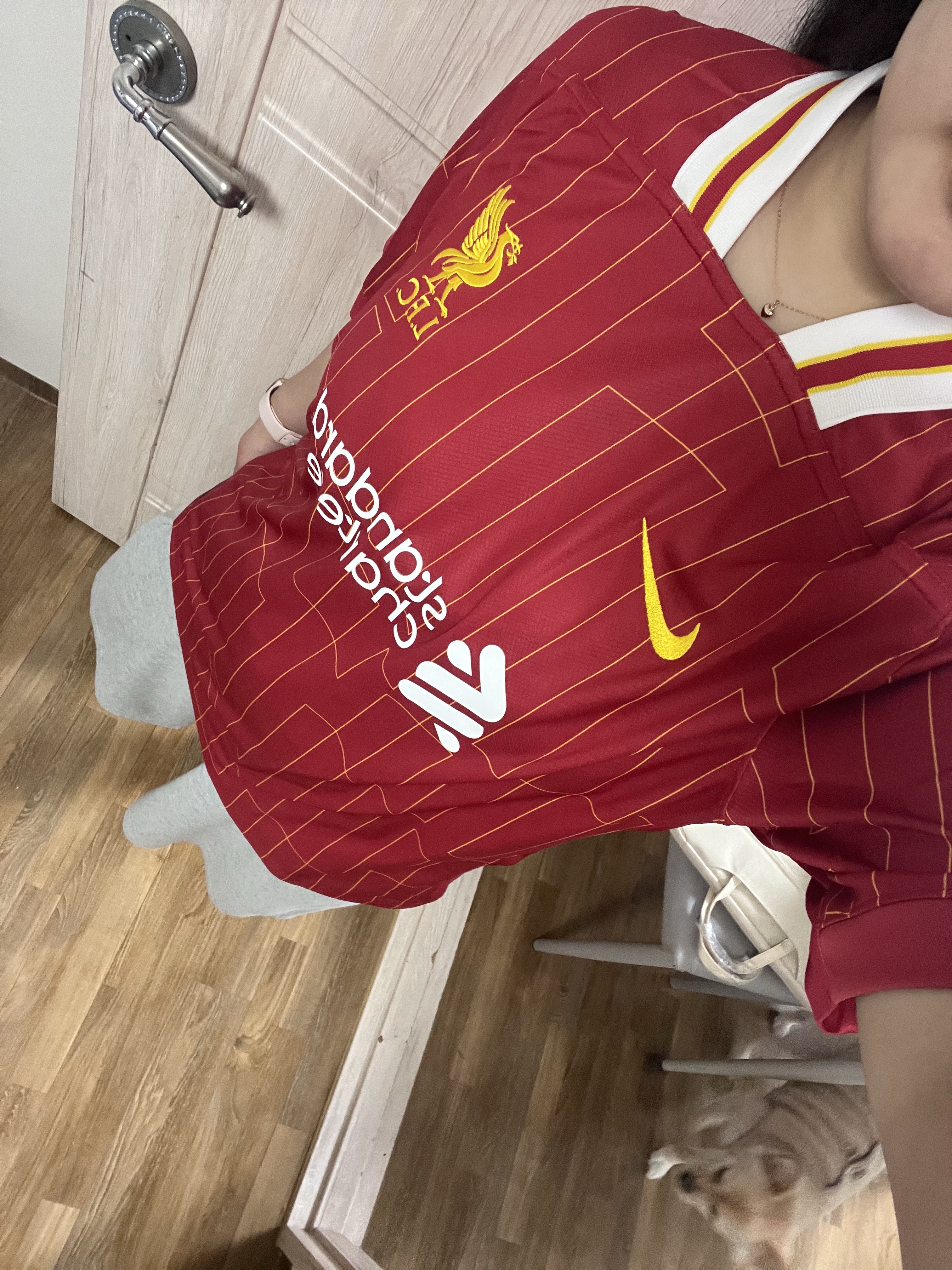 Nike Liverpool FC 2024/25 Dri-Fit Stadium Home Jersey Gym Red White Chrome Yellow (Non Marking Ver.) 착용 스타일 - 1