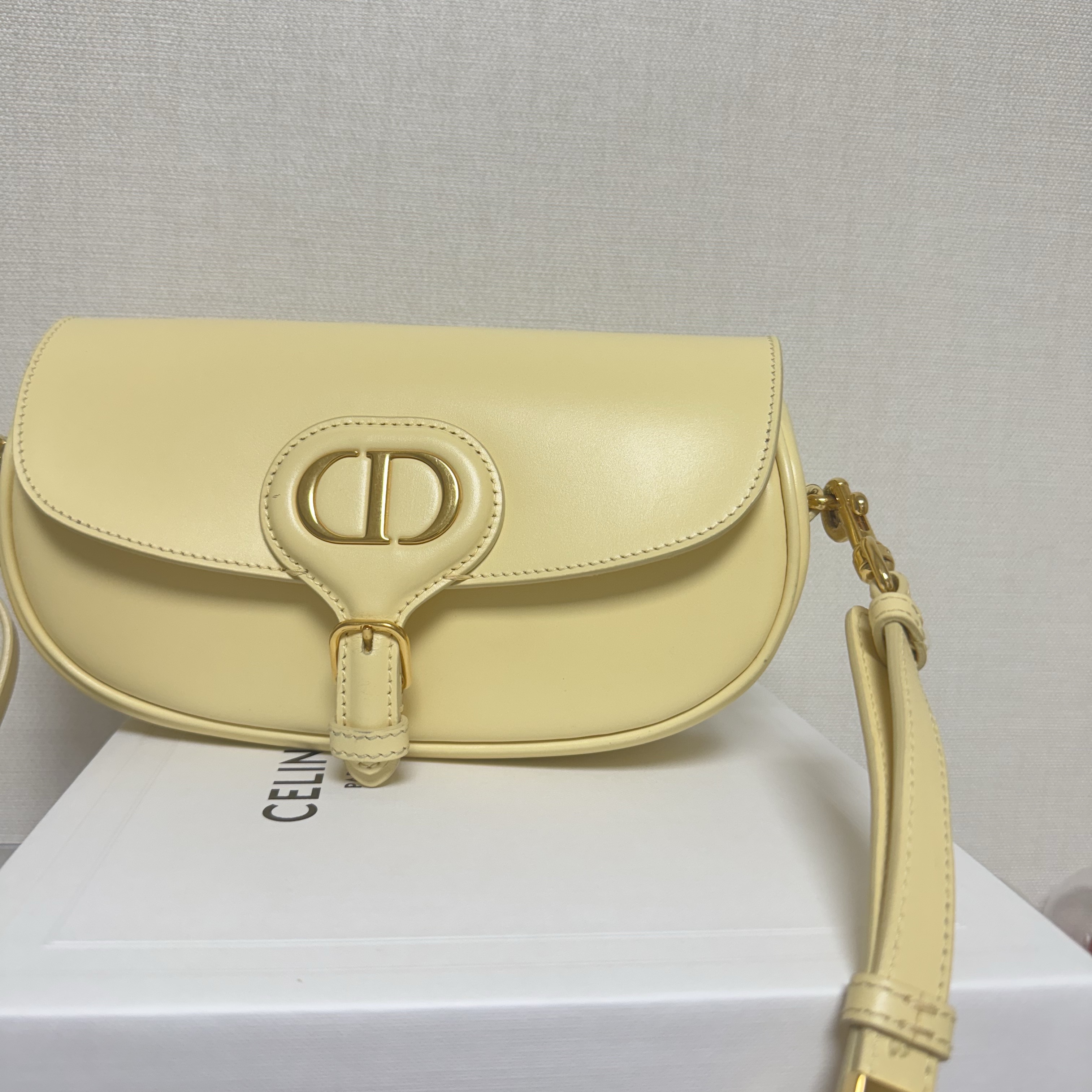 Dior Bobby East-West Bag Box Calfskin Pale Yellow Gold 착용 스타일 - 2