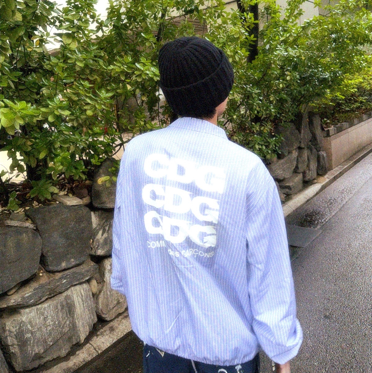CDG Coach Jacket Cotton Stripe 착용 스타일 - 2