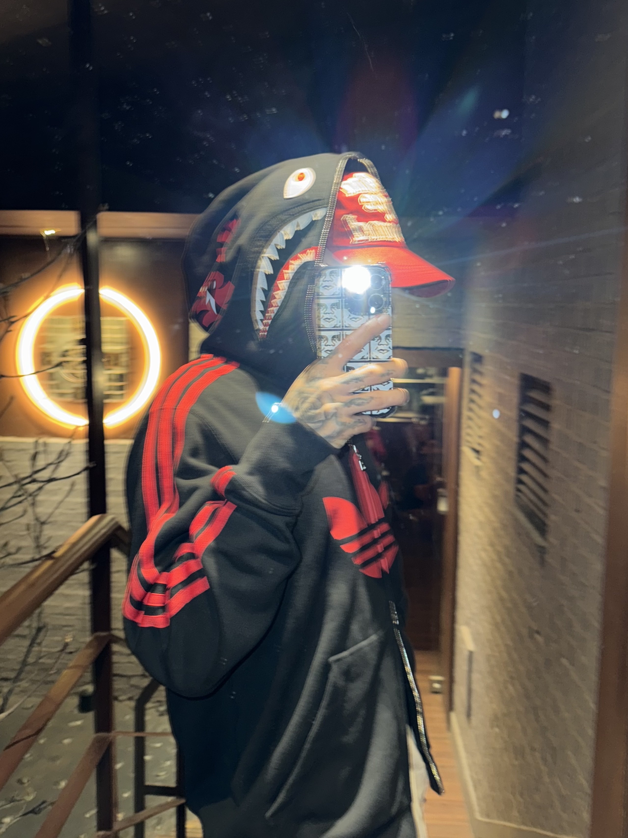 Adidas x BAPE Ultimate Shark Hoodie Black - KR Sizing 착용 스타일 - 2
