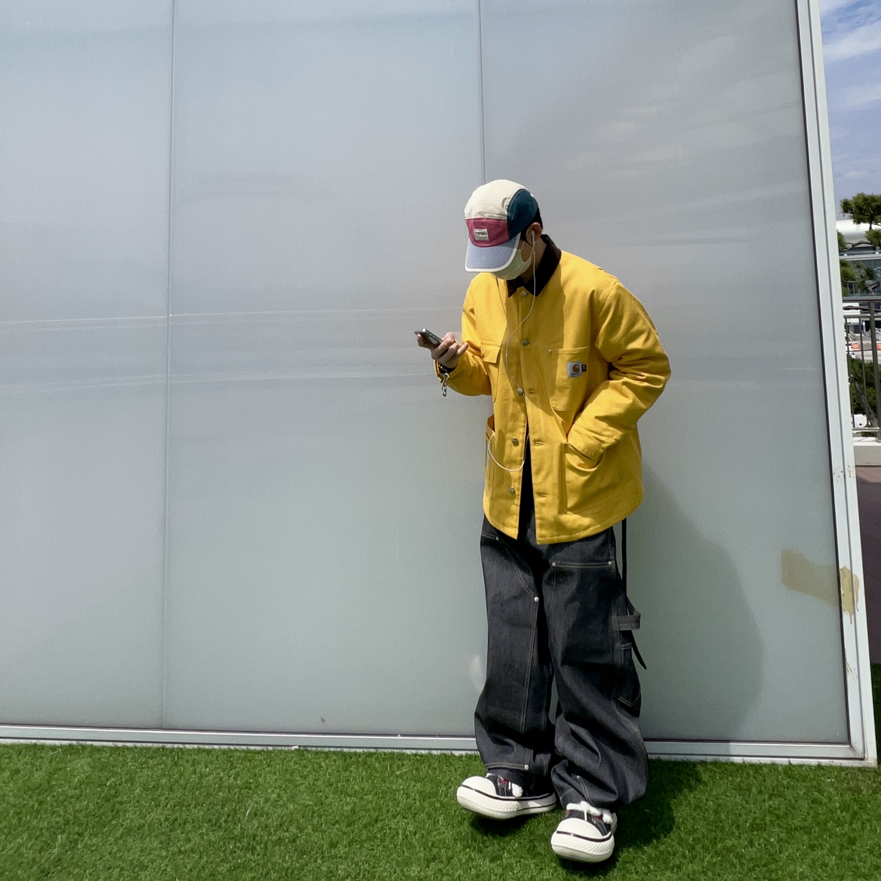 Carhartt WIP x IAB Studio OG Chore Coat Yellow, Supreme Hanes Bones Thermal Crew Natural (1 Pack) 착용 스타일 - 5