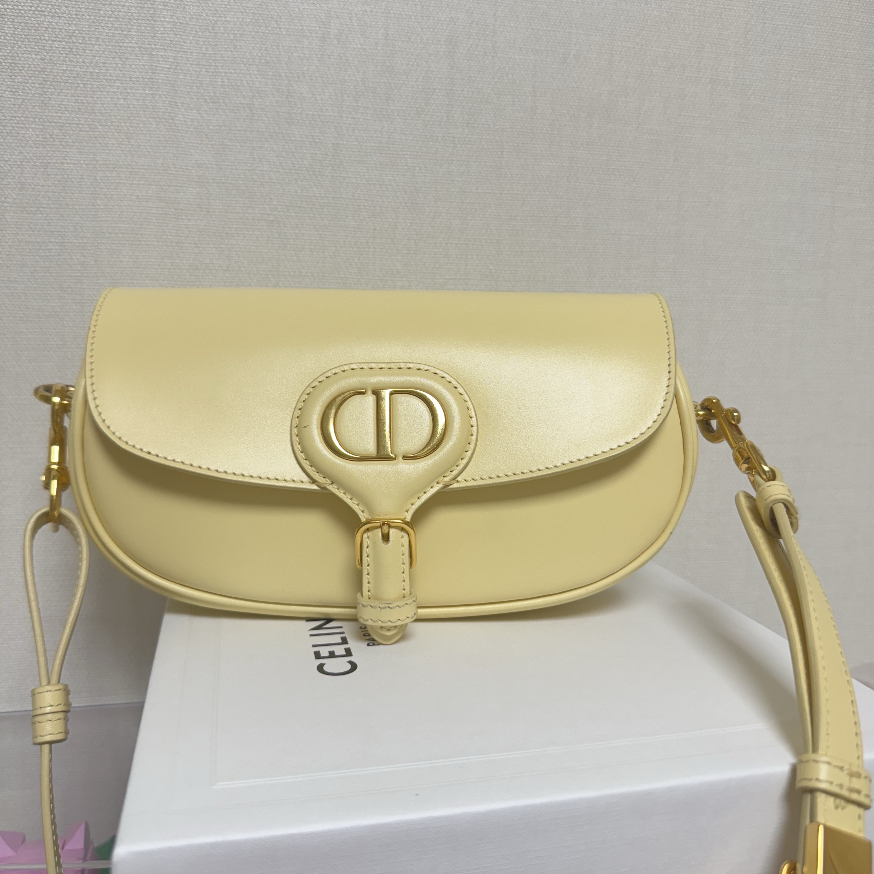 Dior Bobby East-West Bag Box Calfskin Pale Yellow Gold 착용 스타일 - 3