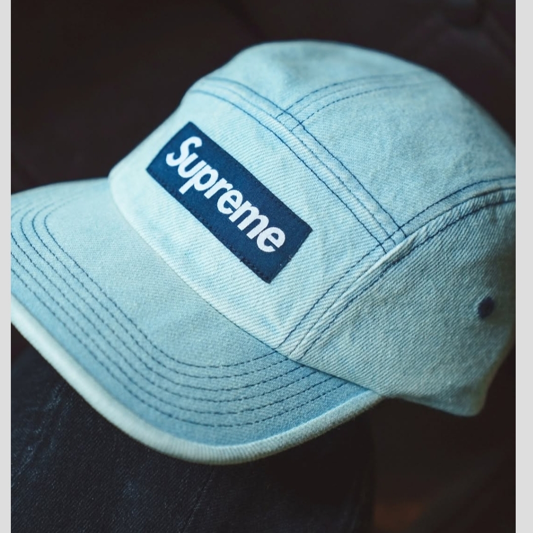 Supreme Denim Camp Cap Pink - 25SS, Supreme Denim Camp Cap Light Washed Indigo - 25SS 착용 스타일 - 4
