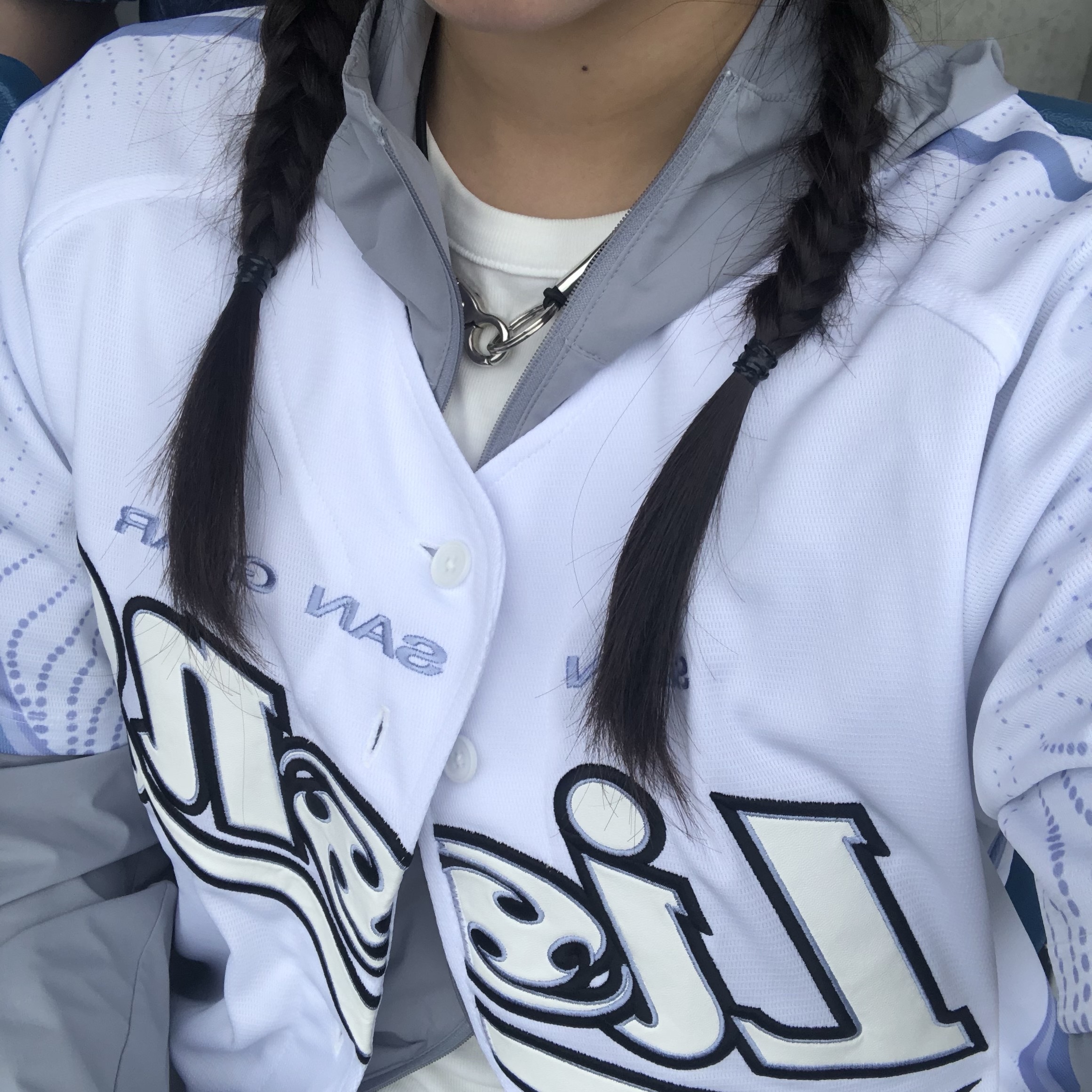 Sansan Gear Mesh Jacket Sky Blue_25SS, Sansan Gear x Samsung Lions Jersey White 착용 스타일 - 1