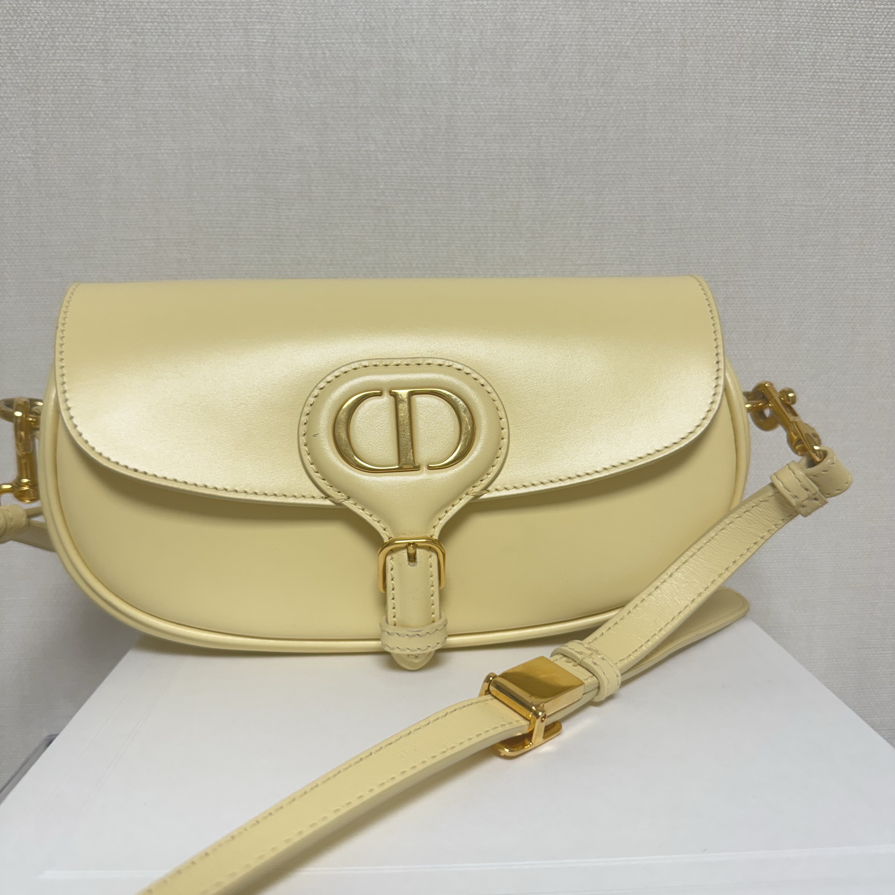 Dior Bobby East-West Bag Box Calfskin Pale Yellow Gold 착용 스타일 - 1