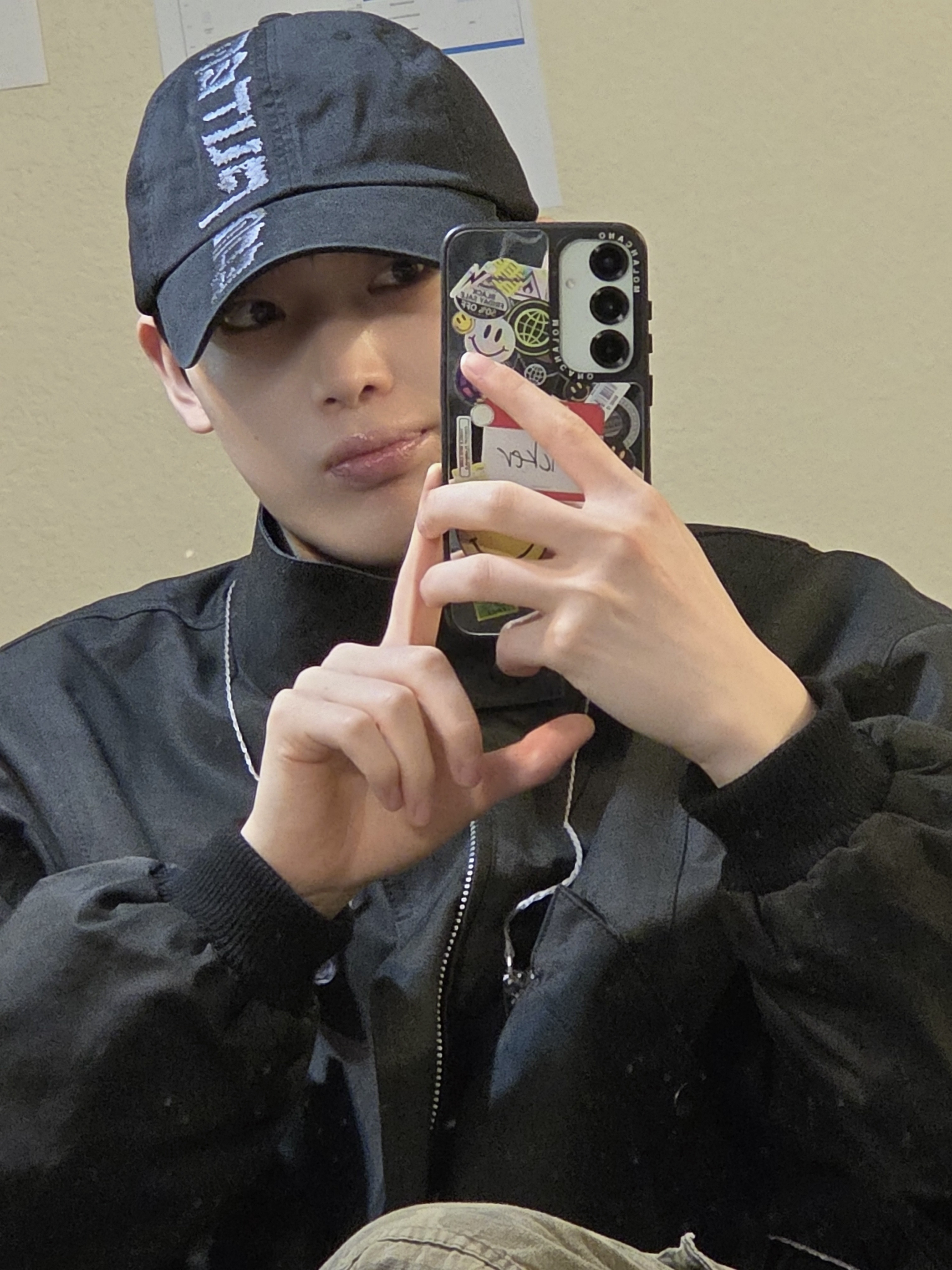 Computer Format Lettering Cap Black 착용 스타일 - 2