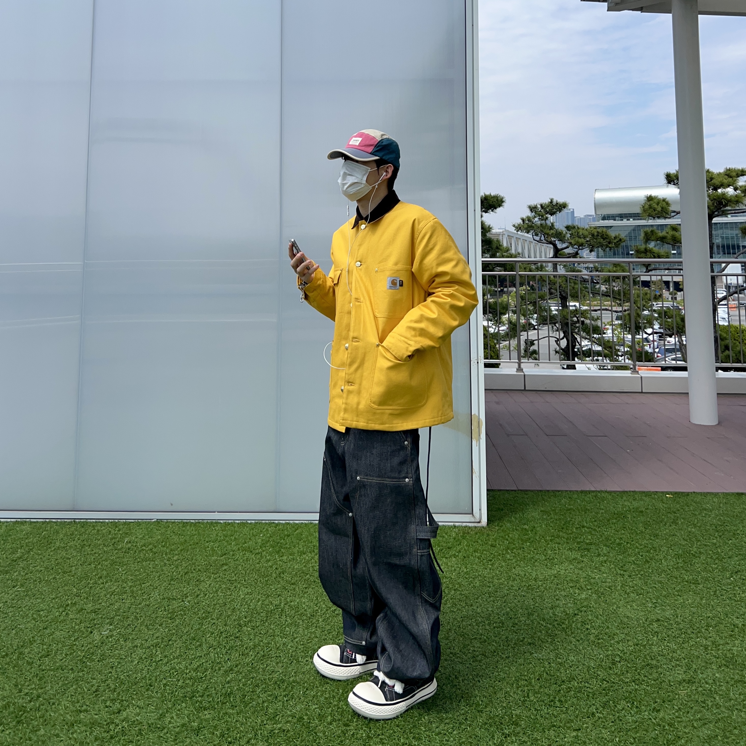 Carhartt WIP x IAB Studio OG Chore Coat Yellow, Supreme Hanes Bones Thermal Crew Natural (1 Pack) 착용 스타일 - 2