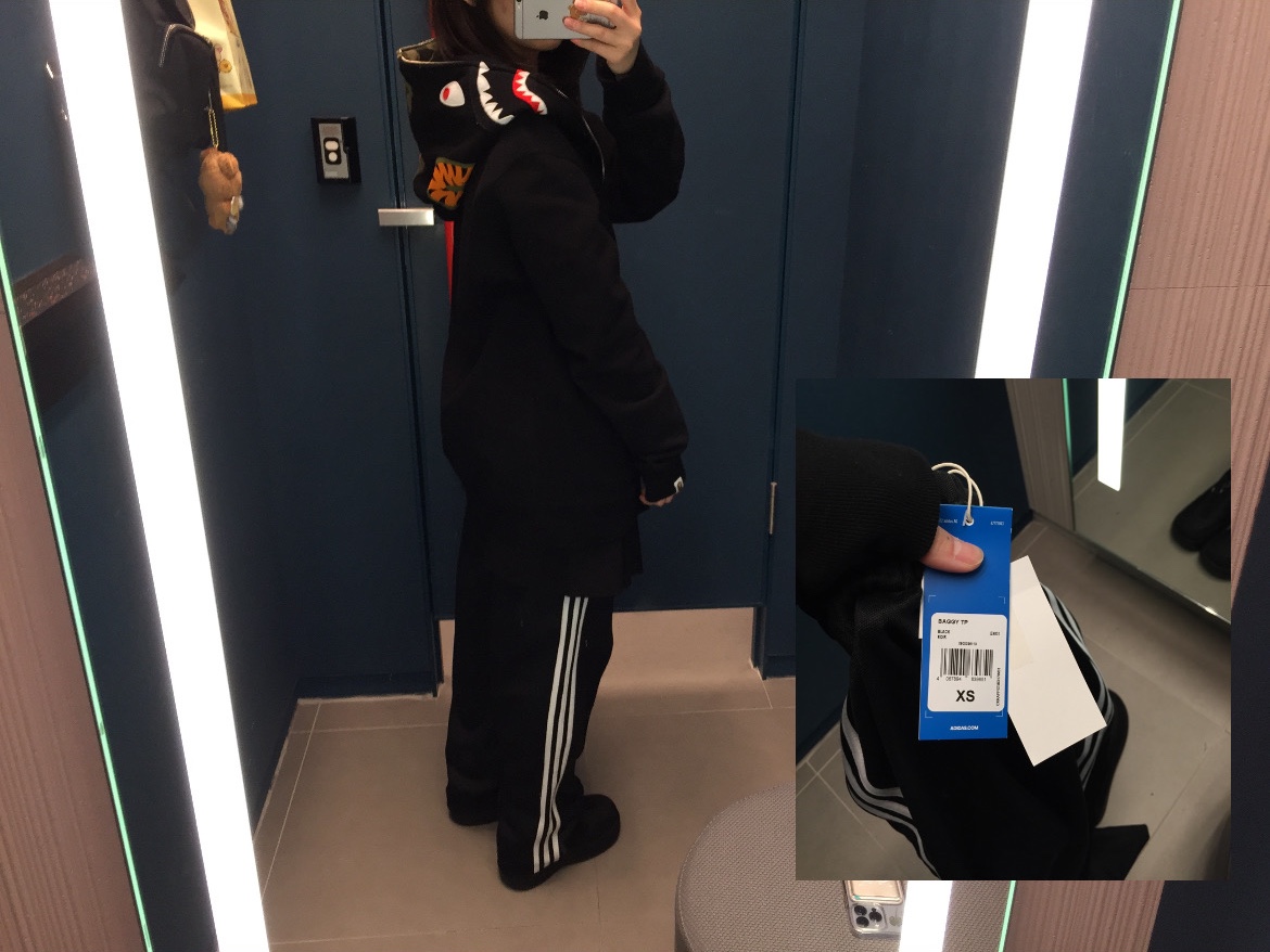 Adidas Adicolor Baggy Fit Firebird Track Pants Black - KR Sizing, BAPE 1st Camo Shark Full Zip Hoodie Black 착용 스타일