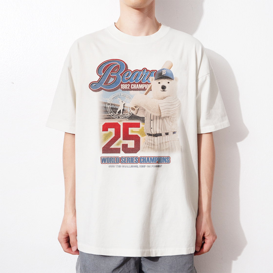 큐티에잇 가먼츠 베어 챔프 EC 워시드 티 에크루(QT8 GARMENTS Bear Champ EC Washed Tee Ecru) - 3