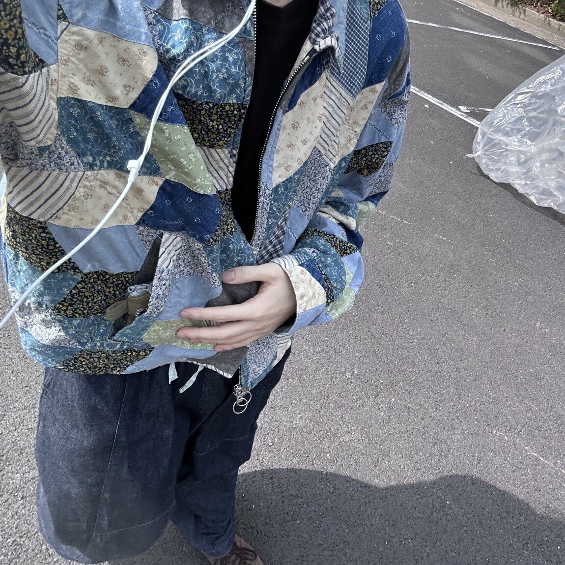 Kapital Yabane Quilt Patchwork Drizzler Jacket Indigo, Needles H.D. Pants 6 Oz Denim Indigo 착용 스타일