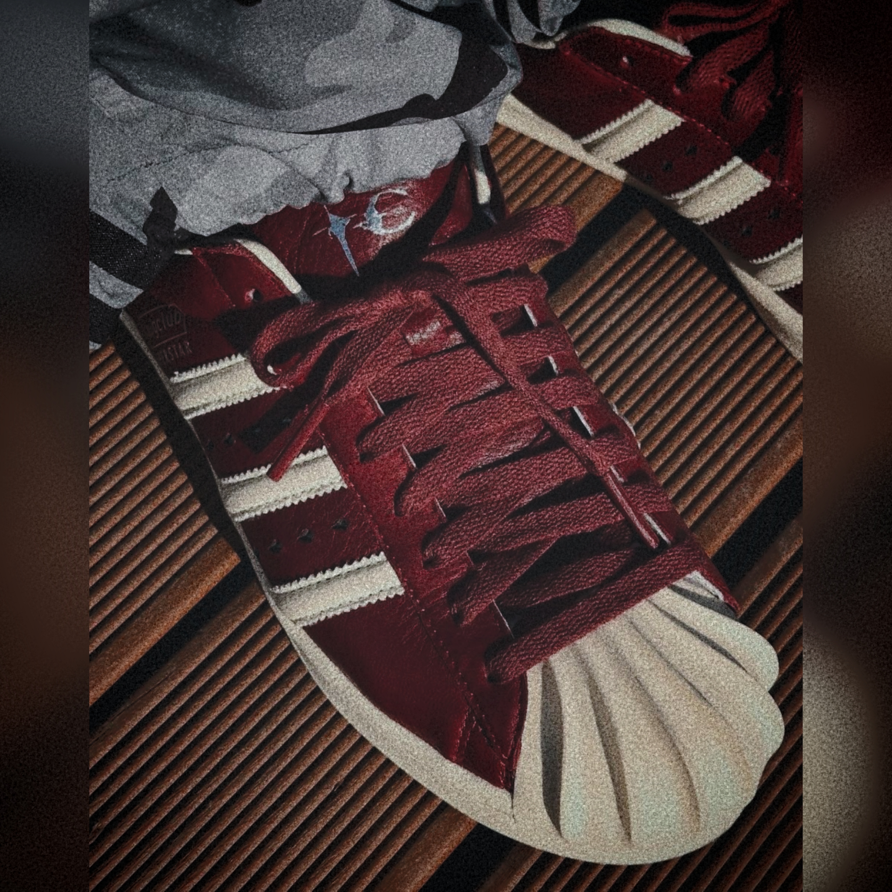 Adidas x Thug Club Superstar Vintage Collegiate Burgundy Cream White, Adidas x Thug Club Track Pant Black Cream White - KR Sizing 착용 스타일