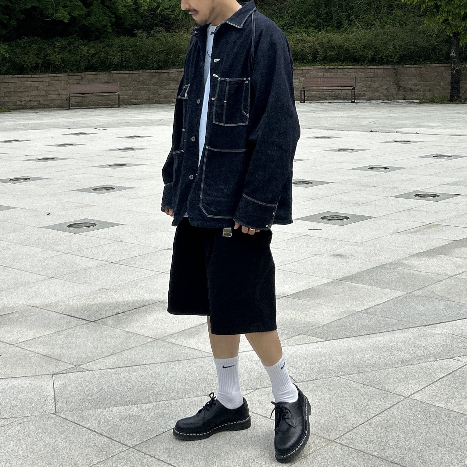 Kapital 12 oz. Denim Cactus Coverall Indigo, Dr. Martens 1461 WS Black Smooth 착용 스타일