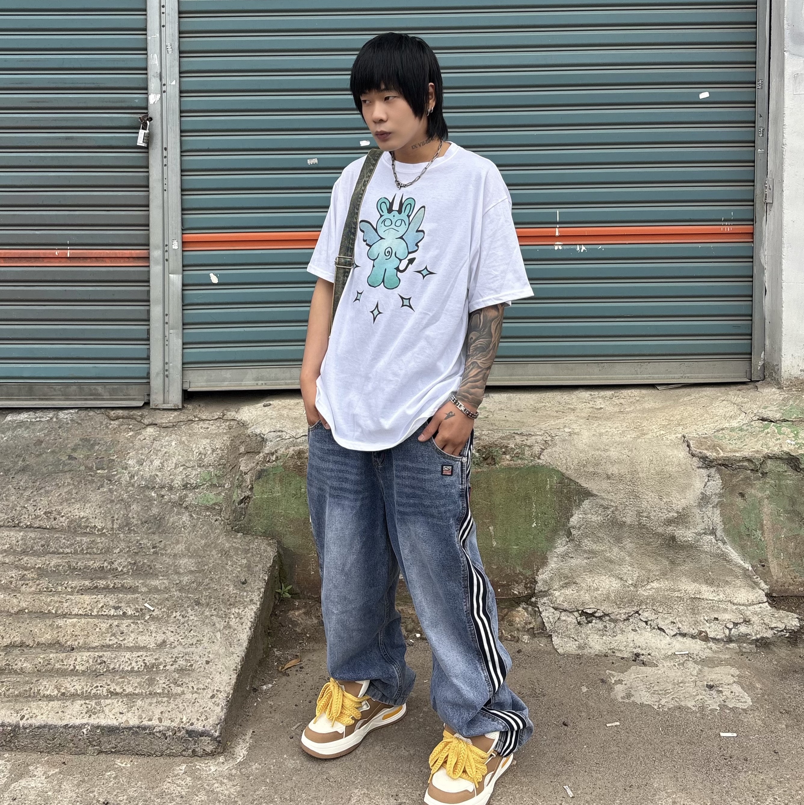 SPORT CHAMBER SC Track Denim Pants Blue 착용 스타일 - 2