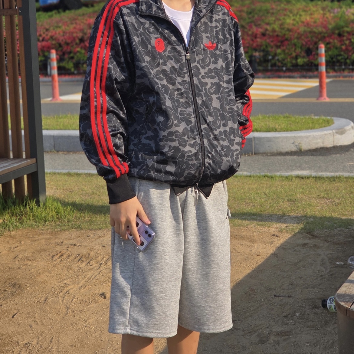 Adidas x BAPE Allover Print Track Top Black - KR Sizing 착용 스타일