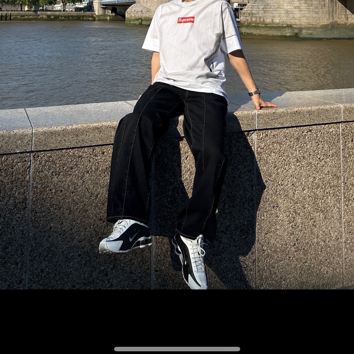 Supreme Paneled Stripe Baggy Jeans Black - 25SS 착용 스타일